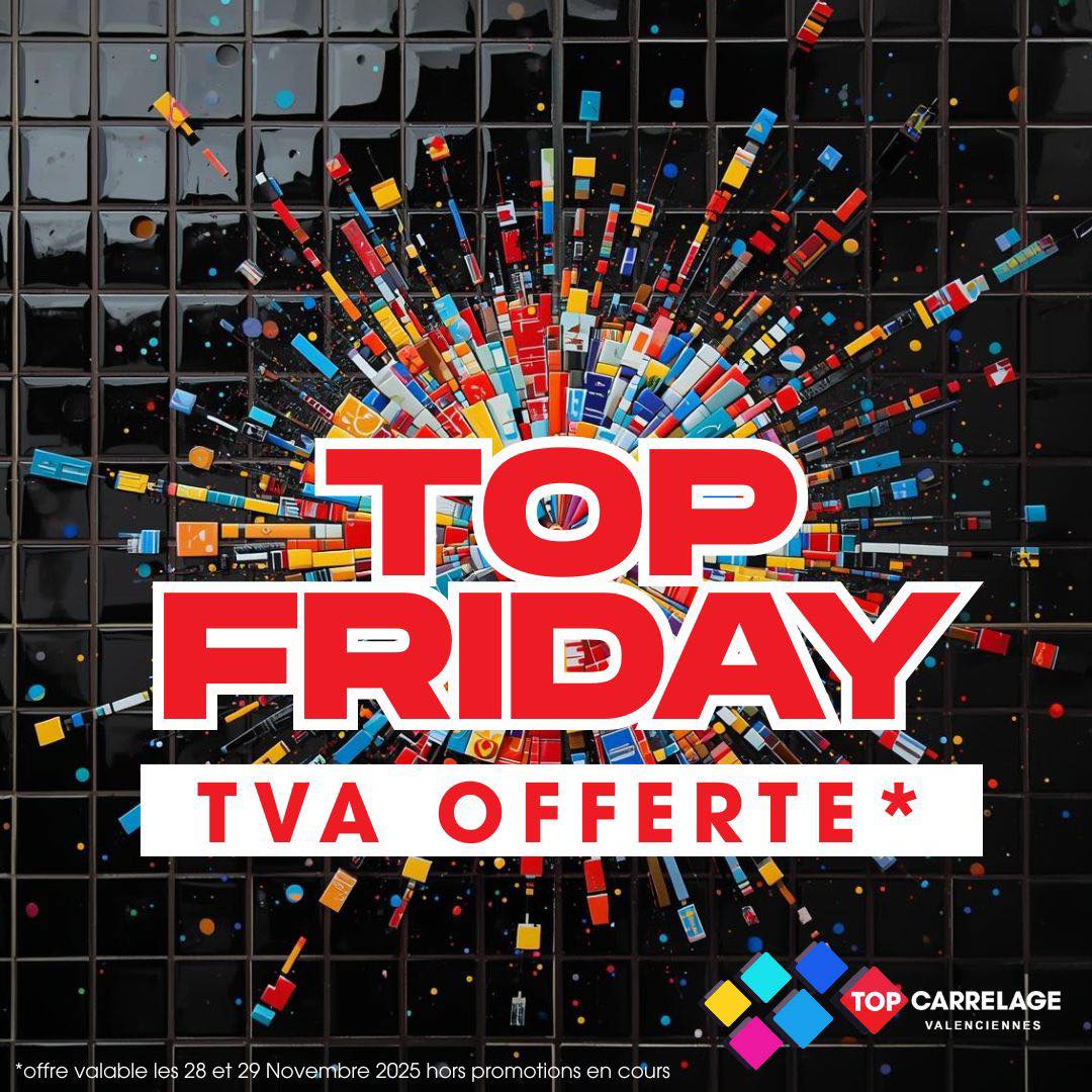🥳 TOP Friday chez Top Carrelage Valenciennes : La TVA Offerte les 28 et 29 Novembre ! 🎉
Top Friday exceptionnel chez Top Carrelage Valenciennes ! Pendant deux jours seulement, les 28 et 29 novembre, profitez d’une offre incroyable : la TVA est offerte sur tout le magasin ! (Hors promotions en cours.)
C’est le moment idéal pour enfin craquer pour le carrelage qui vous fait rêver depuis si longtemps.
Que vous soyez en pleine rénovation, en construction ou simplement en quête d’un nouveau style pour votre intérieur, vous trouverez forcément votre bonheur parmi nos collections : Vintage, Terrazzo, Zellige, Effet Bois, Effet Pierre, Formats XXL… il y en a pour tous les goûts !
🌟 Qu’allez-vous trouver chez Top Carrelage Valenciennes ?
Une offre exceptionnelle valable seulement 48h
Un large choix de carrelages pour toutes vos envies
Des conseils personnalisés en magasin
Ne laissez pas passer cette opportunité unique de sublimer votre intérieur à prix avantageux.
Rendez-vous les 28 et 29 novembre chez Top Carrelage Valenciennes !
#top #friday #topfriday #black #friday #blackfriday #carrelages #carrelageintérieur #carrelagesalledebain #carrelagedequalité #carrelagedesign #carrelageinterieur #carrelagedécoratif #carrelageexterieur #carrelagecuisine