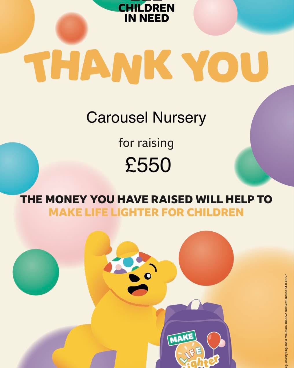 💛 Children In Need 💛
Thank you to everyone who donated money to Children In Need, together both nurseries raised an amazing £550!
#childreninneed2025