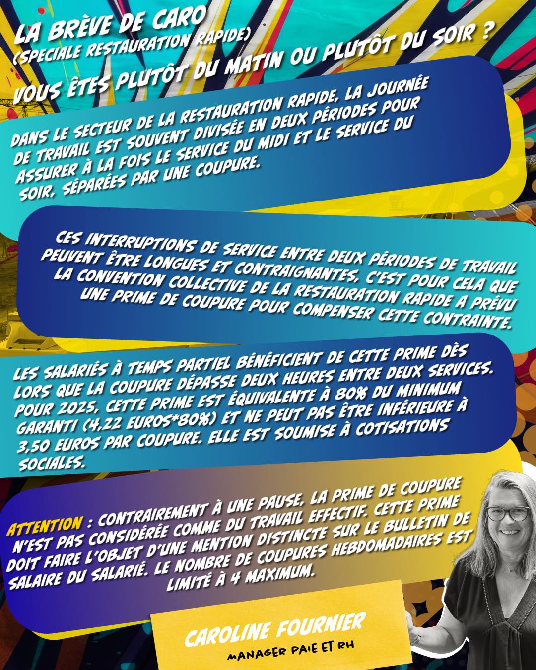 🎉Les brèves de Caro sont de retour!
🍔Dans une édition spéciale restauration rapide !
🤔 Cette semaine nous nous penchons sur la prime de coupure !
#toulon #restaurationrapide #conventioncollective #prime #urssaf