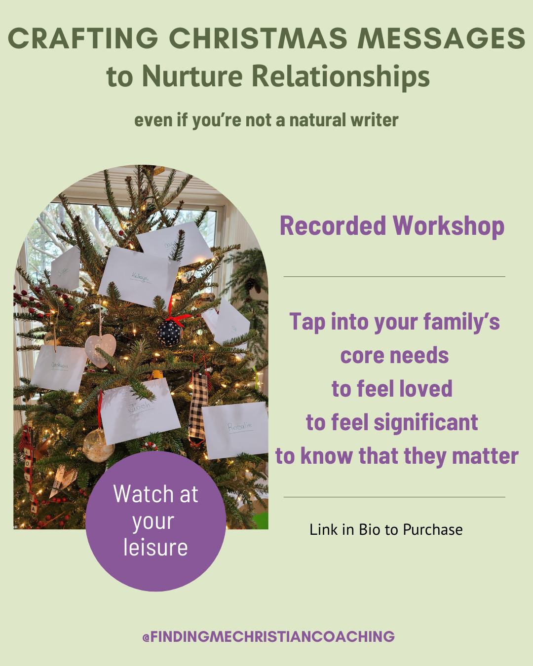 Looking for a meaningful gift for your children and grandchildren? 🎄🎁
It’s that time of year where you’re wondering what you might give those special people in your life. Am I right?
You want it to be special, something they will love and use more than once.
What if you could express gratitude for your spouse, son, daughter, grandchild or friend and help them feel seen, valued and that their life matters?
How would it feel to know your gift encouraged them and touched them so deeply that they kept coming back to it when life beat them down?
That’s the type of impactful gift I’ll help you create with Crafting Christmas Messages.
Link in BIO to purchase this very affordable workshop that delivers value way beyond the price you pay for access to the workbook, videos, and templates to easily create a treasured gift for your loved ones.
Check it out at the link in BIO. 🎁💜
#Christmasgift2025 #impactfulgift #familygiftideas #specialgifts #legacy #identityinChrist #personalitytypes #enneagramcoach ##christianlifecoachforwomen #momhelp #Christmasgreetings #relationships #workshop #makeadifference #christslifeinyou #circleofinfluence