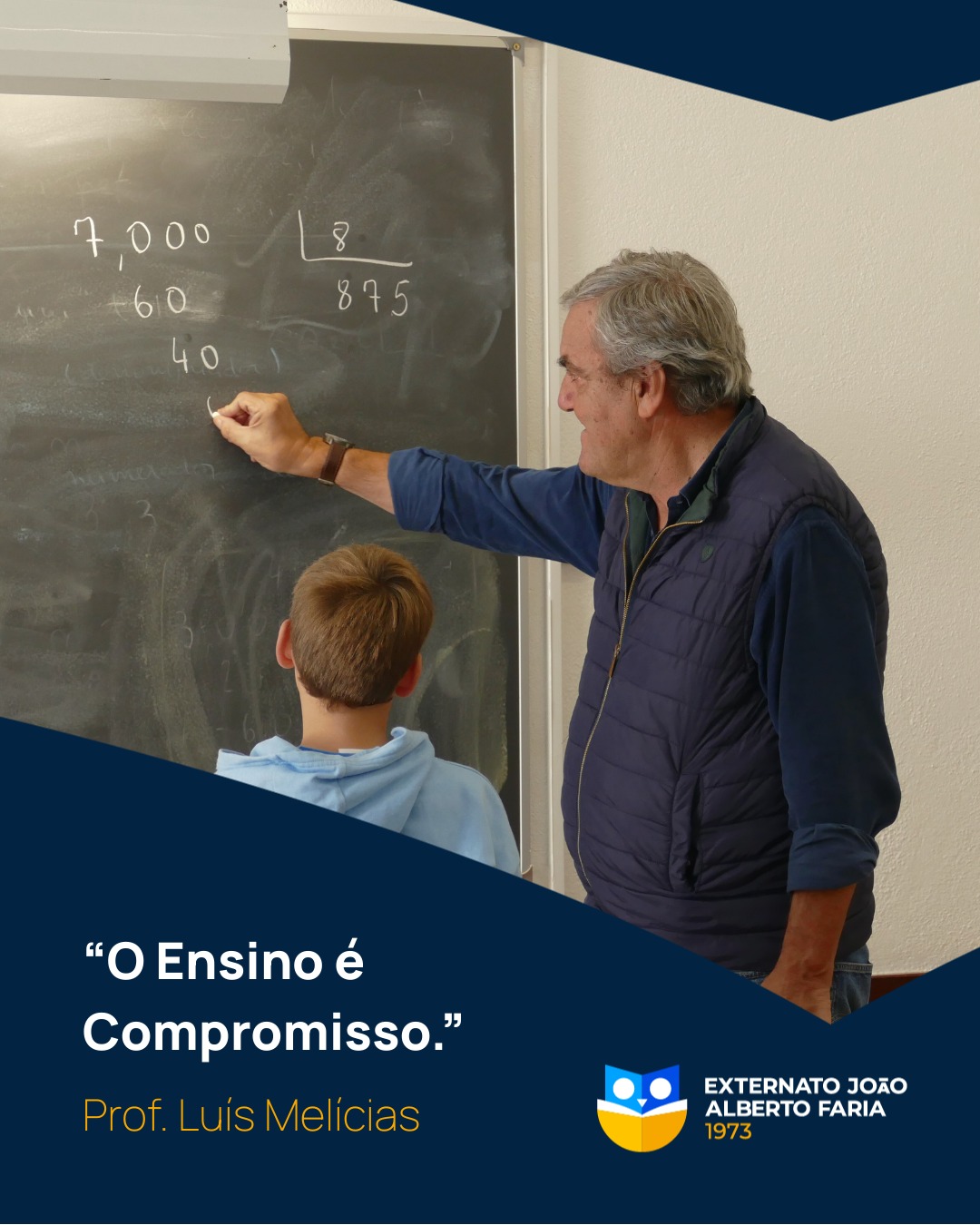 "O Ensino é Compromisso.
É também vê-los crescer e acompanhar a robustez dos conhecimentos e dos princípios.
Nos olhos dos alunos está sempre a resposta para as dúvidas que têm."
Luís Melícias
Professor de Matemática e Economia
#EJAF #InspiraçõesEJAF #OlhosPostosNoFuturo