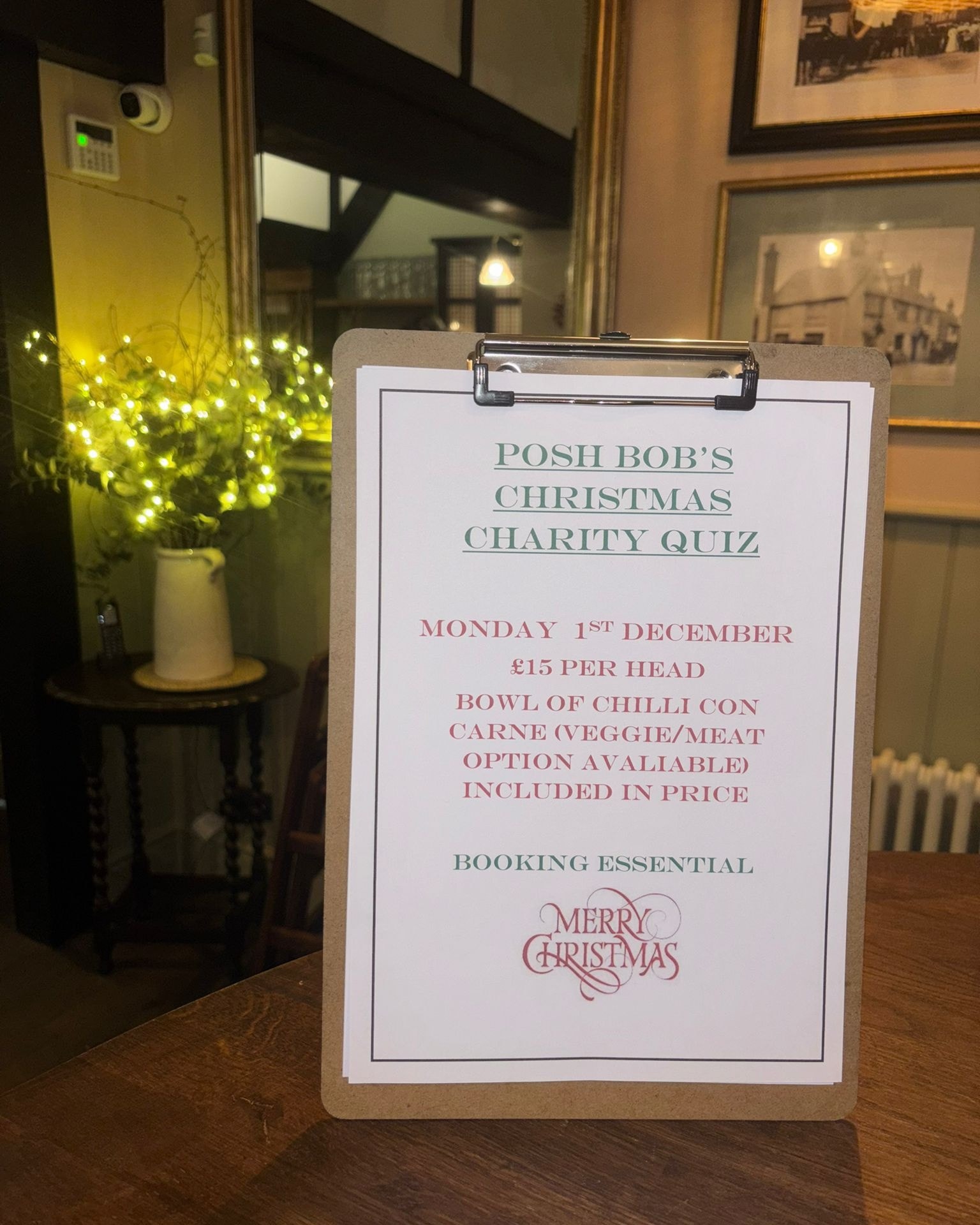 🎄 With December just around the corner and our Christmas quiz coming up fast, it's time to confirm the quiz night bookings 🧑🎄
Monday the 1st of December we will be mixing it up a bit with our Christmas Charity Quiz night.. £15 per team member, this includes a bowl of chilli con carne and your quiz entry 🧑🎄
🔎 What do we need from you?!
🕖 Arrive and get seated for 7pm, as always you will be shown to your table and drinks served.
🍲 Chilli con carne served at 7.15 (veggie options available, please let the team know)
🧑🎄 Posh bob plans to start our Christmas quiz from 8 pm.
As always please let us know if you can't make it or your team numbers have changed 💕
All proceeds will be donated to Bolney Under Fives 👶
We can't wait to see you all Monday 🏆