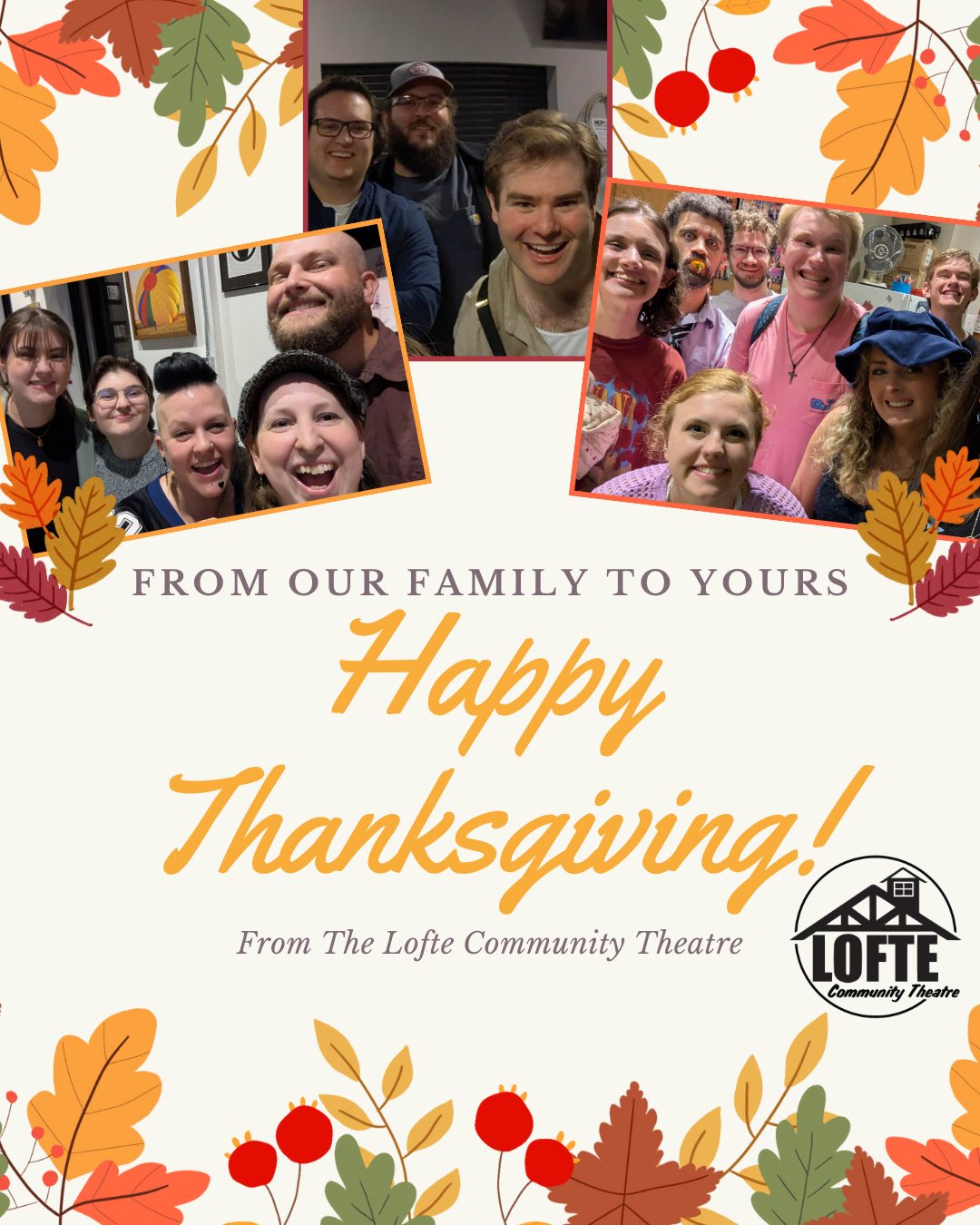 From our family to yours, may you have a very Happy Thanksgiving! We hope your Thanksgiving is safe and warm, and full of good people, good memories, and good food (like popcorn!).
.
.
.
.
.
#Lofte #TheLofte #BornInABarn #LofteTheater #CommunityTheater #CommunityTheatre #Volunteer #Nebraska #CassCounty #Lincoln #Omaha #WeepingWater #Manley #theatre #theater #Thanksgiving #HappyThanksgiving #Thanksgiving2025
