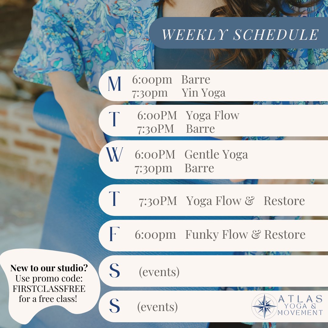 🍂 Thanksgiving Week at the Studio 🍂
Settle into the holiday with movement that grounds you and care that supports you.
🧘♀️ Yoga & Barre Classes are running as usual this week
(Closed Thursday for Thanksgiving).
Come move, breathe, and reset before the bustle begins.
💆♀️ MASSAGE THERAPY:
Now is the perfect time to reserve your appointment — your body will thank you.
🛍️ Mark Your Calendar:
Friday 7:15–9pm — Sip & Shop!
Complimentary wine, tea & snacks while you browse special deals on retail, class packages , massage & gift cards.
See our full schedule + book your spot:
www.atlasyogaandmovement.com