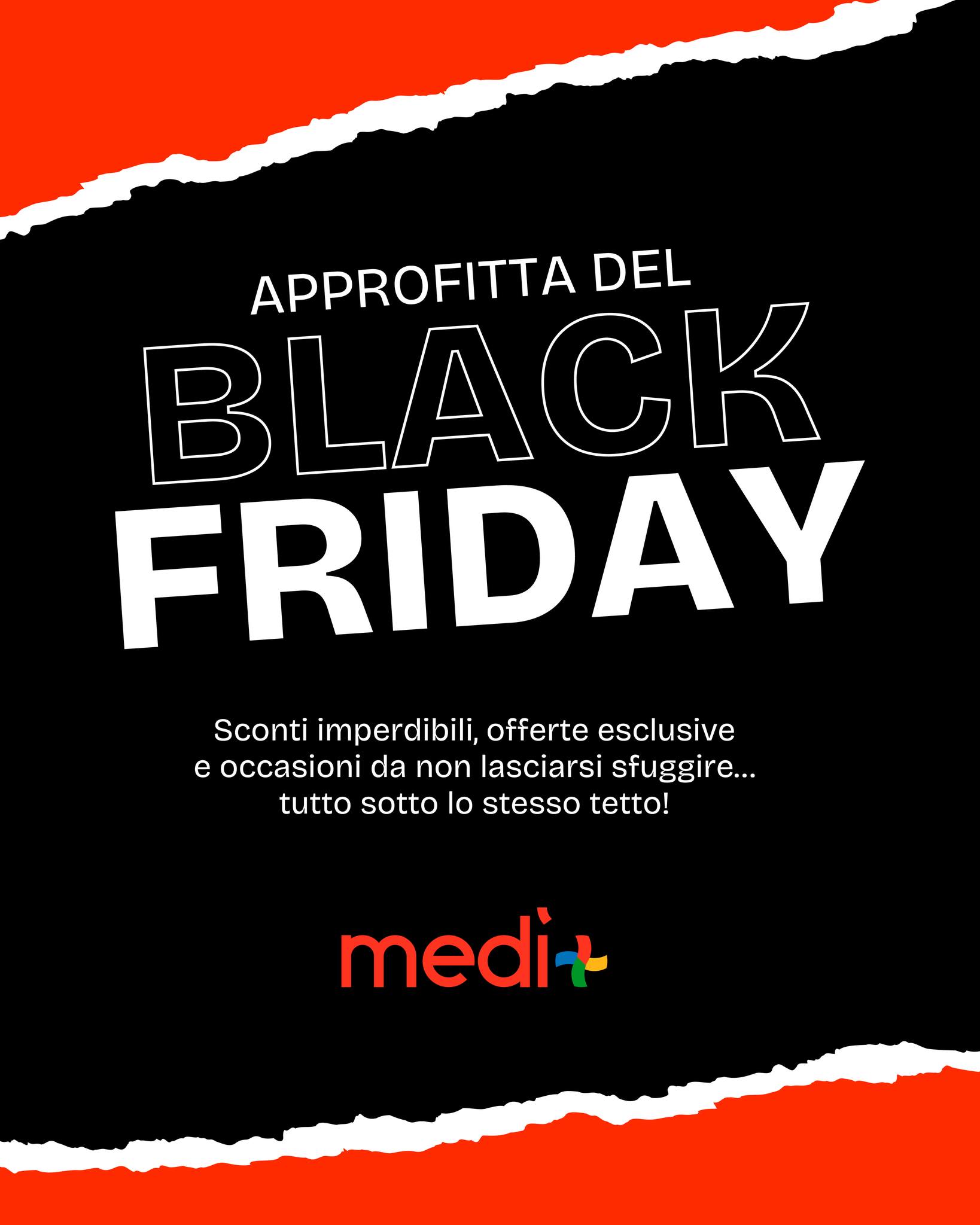 Il Black Friday è arrivato al Centro Commerciale Medì🖤🎉
Approfitta delle offerte disponibili in tutti i negozi per acquistare ciò che desideri a prezzi dimezzati!
I grandi affari sono qui, non perderli.💪🏻
#centrocommercialemedì #blackfriday #sconti #teverola