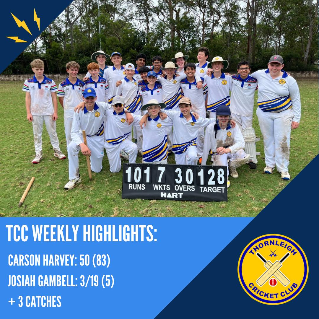 A rainy one, but our teams still managed to get some cricket in this weekend!
Our U15’s have picked up another win as they find some real consistency! Amongst our juniors our U8’s also had some fun in the wet conditions ☔️
Our seniors are currently battling it out, all looking for big wins coming up.
Send us an email if you have questions: thornleighcricket@gmail.com
Thanks as always to our Major Sponsor Alto Mitsubishi Pennant Hills and our Community Partners Magpies Waitara Allen & Sheppard Real Estate and Scooda for your huge support of local community cricket.
#PlayCricketforThornleigh #ThornleighCricket #SummerSport #Cricket #thornleigh #westleigh
Cricket NSW
Cricket Australia
Hornsby Ku-ring-gai & Hills District Cricket Association