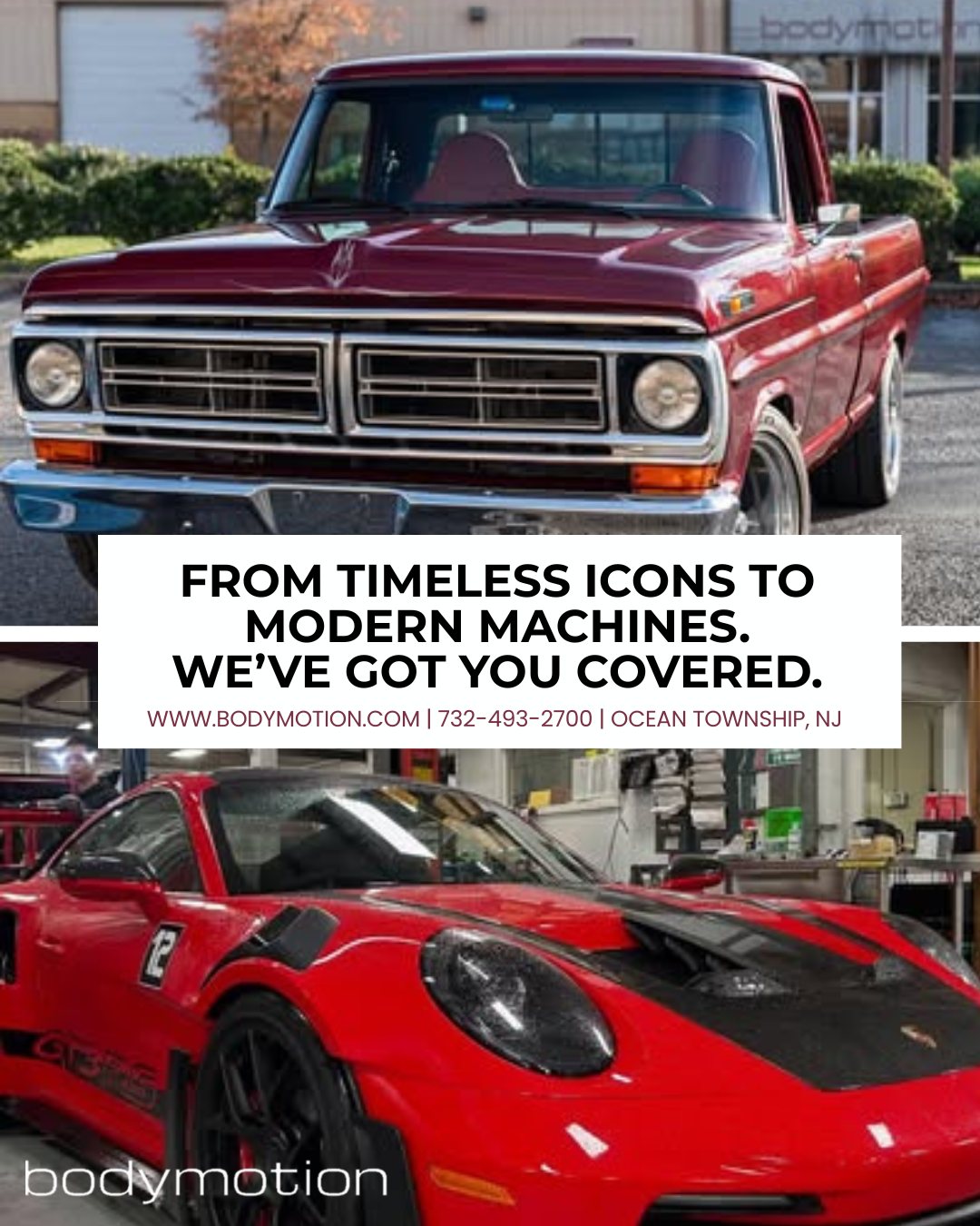From timeless icons to modern machines, we’ve got you covered! 🏎️✨
Whether it’s routine service, performance care, or expert repairs, our team is here to keep your vehicle running at its best. Trust the shop where experience meets precision.
⭐️ Where experience meets excellence ⭐️
📍 Ocean Township, NJ
🔧 www.bodymotion.com
📱 732-493-2700
#Bodymotion #BodymotionNJ #PorscheService #CarCare #PerformanceCars #AutoRepair #CollisionRepair #MonmouthCounty #AutoDetailing