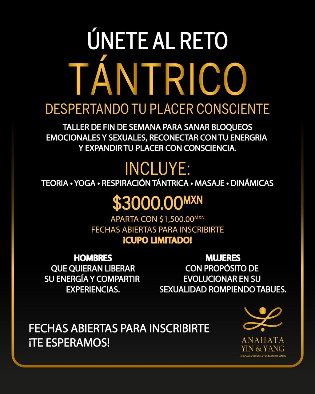 ✨ Únete al reto tántrico ✨
🌿 Libera tu energía y despierta tu placer y guía con propósito🌿
✔ Incluye:Teoría, Yoga, Respiración Tántrica, Masaje y Dinámicas.
🌸 Fechas abiertas para inscribirte
💫 $3000 mxn, aparta con solo $1,5000 mxn
📲 Te esperamos
☎ 446 177 8787
🌐 anahatamasajesqueretaro.com
#MasajeTántrico #DespiertaTuEnergía #SanaciónHolística #PlacerConsciente