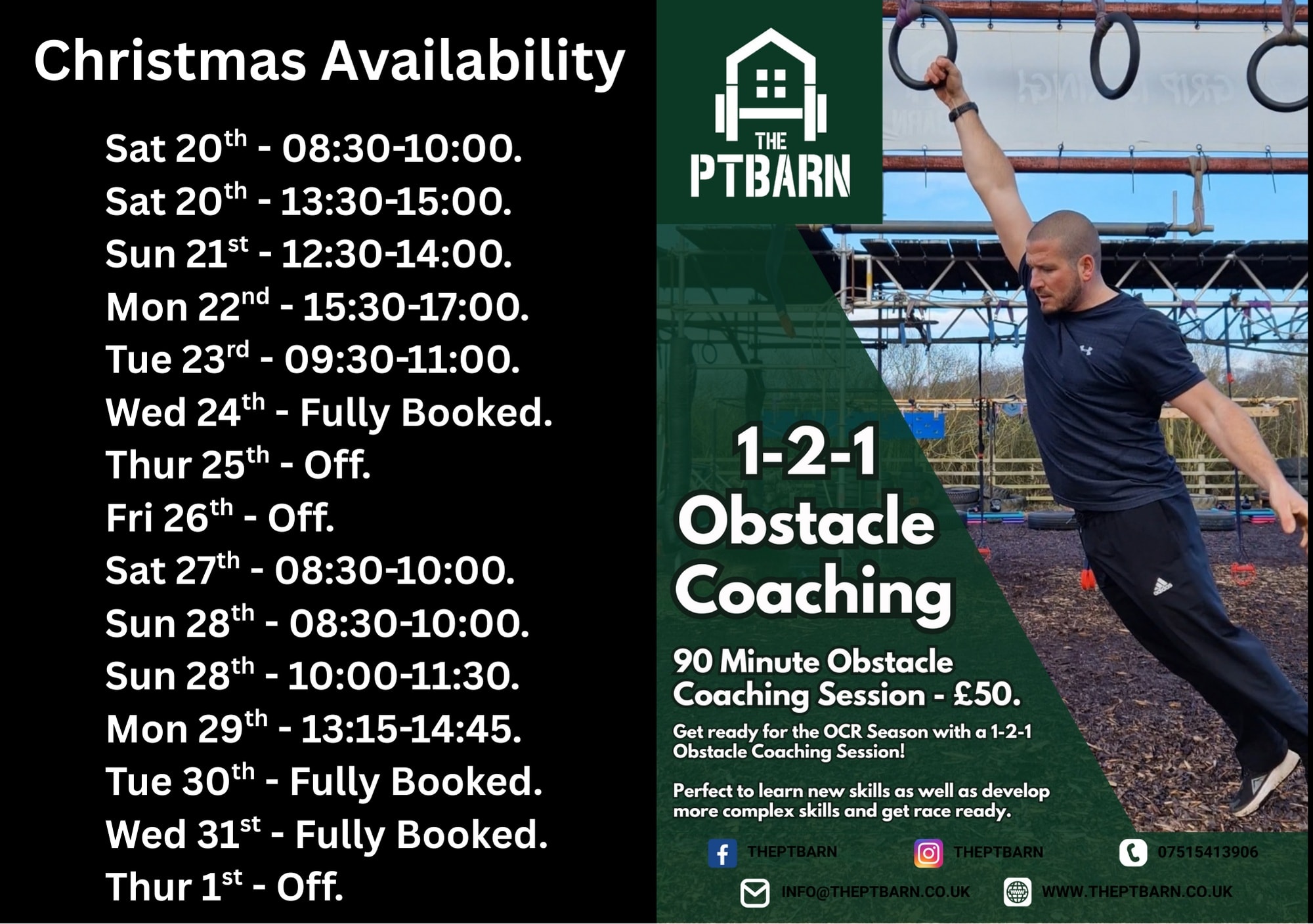 A few people have been asking for OCR Training around Xmas.
Please find the remaining sessions listed below.