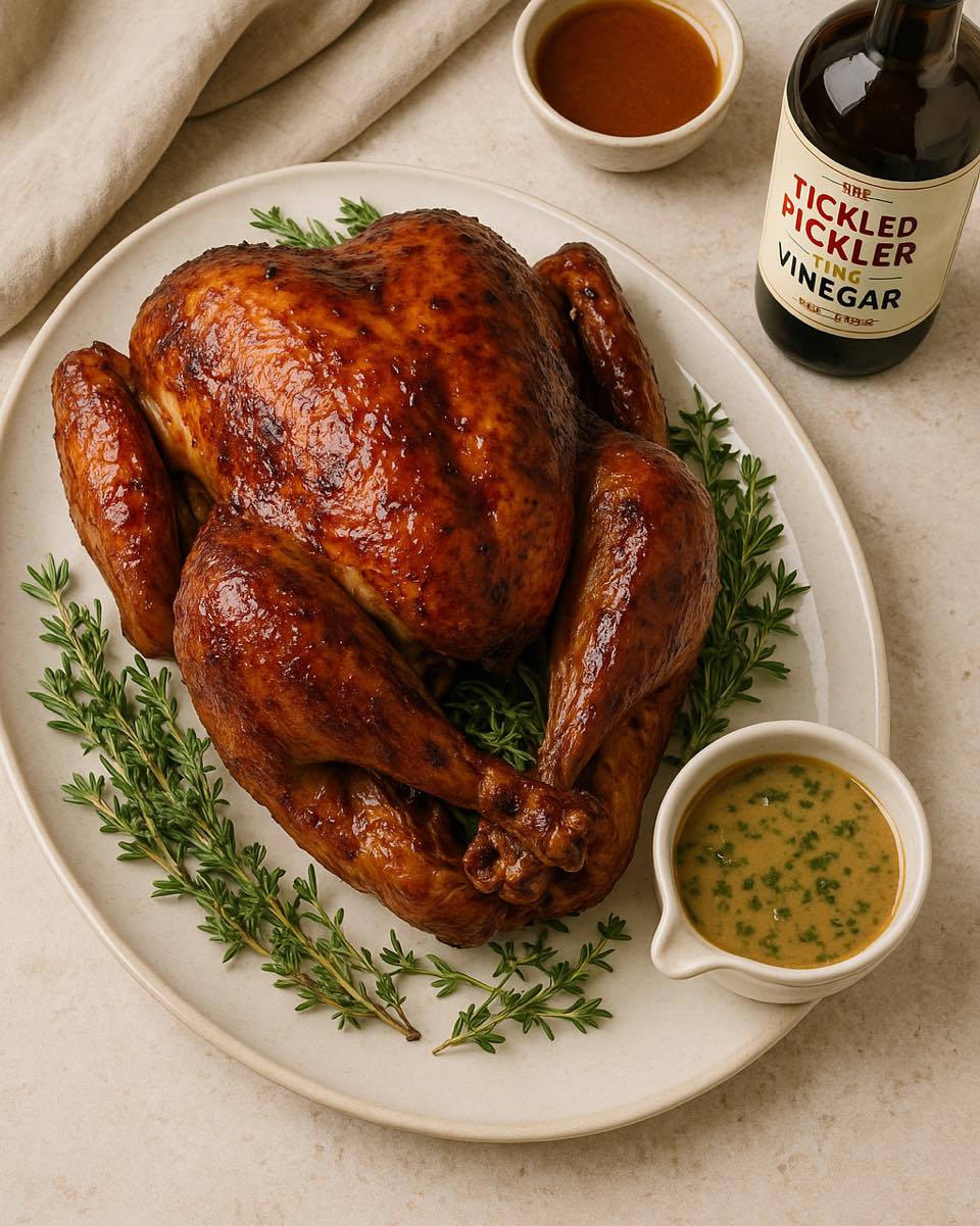 BRIGHT • FESTIVE • FOOD-FORWARD
🦃✨ Your Thanksgiving turkey just got a gut-boosting glow-up!
This year, let your main dish shine with our Maple–Cider Live Vinegar Glaze — made with real, raw, unfiltered Tickled Pickler Live Vinegar.
It’s glossy. It’s tangy. It’s caramelized perfection. And yes… your guests WILL ask what your secret is. 🤫
🌿 Why we love it:
✨ Live vinegar adds gorgeous depth
✨ Naturally brightens rich holiday flavors
✨ Helps that little gut of yours survive Thanksgiving dinner 😅
✨ Makes your turkey look like it belongs on a magazine cover
Tap the recipe + make your turkey the star it was born to be.
Turning Bland into Grand™ since day one.
🧡 Happy Thanksgiving from The Tickled Pickler family!
https://www.thetickledpickler.com/recipes/🦃-maple–cider-live-vinegar-glazed-roast-turkey-with-herb-pan-sauce
#thetickledpickler #livevinegar #thanksgiving2025 #turkeyrecipe