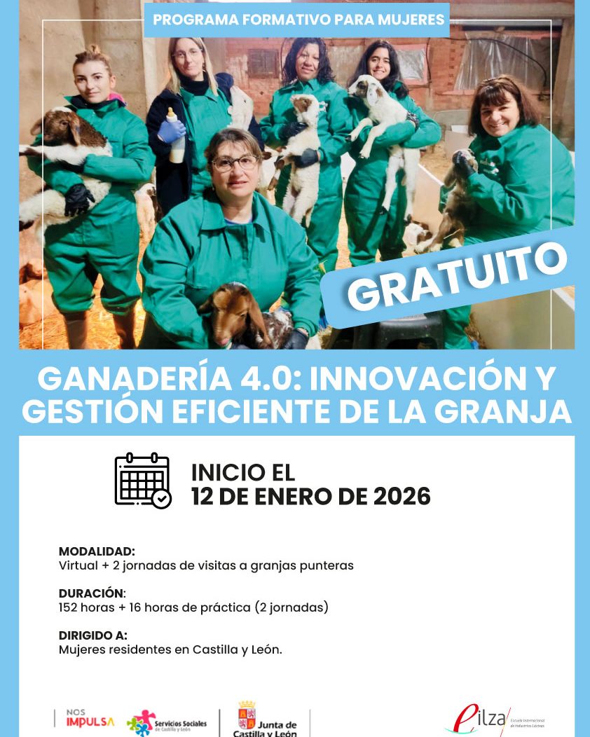 👉Nos llega información de este Programa Formativo, que creemos puede ser muy interesante:
Las inscripciones pueden hacerse para:
• El programa completo
• A uno y/o dos bloques temáticos.
• A módulos independientes.
• El 100% son clases online (aula virtual) a través de la plataforma Teams, los vídeos se pueden ver posteriormente durante un período de tiempo.
🪙Completamente gratuito.
IMPORTANTE: Es requisito para participar residir en Castilla y León.
💻Enlace a la web donde aparecen las fechas de los bloques y cada módulo:
Ganadería 4.0: Innovación y gestión eficiente de la granja - EILZA