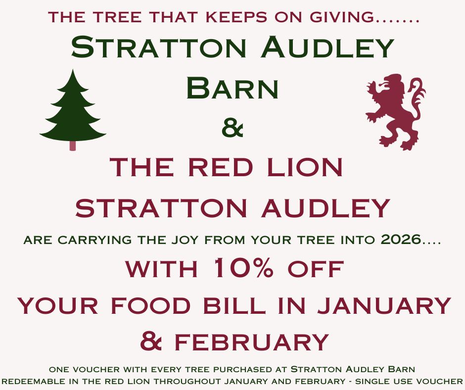 ✨Stratton Audley Barn and @theredlionstratton are carrying the joy from your tree into 2026 with 10% off your food bill throughout January and February! 🎉 One voucher with every tree sold to help start the new year with something delicious! 🍽️ 💛 Trees in stock at the barn now! #strattonaudleybarn #redlionstrattonaudley #foodoffer #NewYear2026 #FoodieUK #PubDining #christmastree #christmasshop