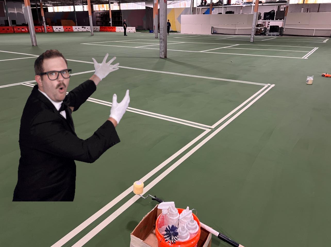 Line day! First 3 of nine taped off! #viral #fyp #pickleball #athlete #picoftheday #teamwork #artist #VeteranOwned #familyowenedandoperated