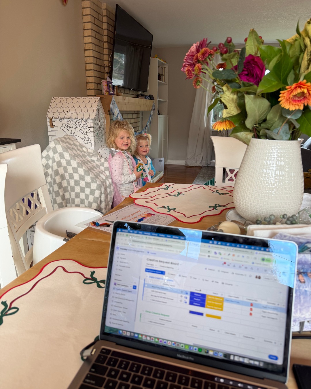 This is what balance looked like on Friday. Balancing being a business owner, a mom, a wife, a friend, a daughter.. a lot of the time feels like running on a hamster wheel. Never enough time in the day, always something that doesn’t get 100%.
Some weeks feel more “balanced” than others but around the holidays, things get messy. It’s the busiest time for advertising and also such a fun and exciting time as a family. I’m so proud to have a growing business and to set this example for my girls. But some days it’s ugly, there’s tears (from everyone) and I’m tired as hell. But I LOVE that I have this opportunity to help small businesses grow while raising young kids. Two truths can exist, it can be hard as hell and exactly where I want to be 🤍