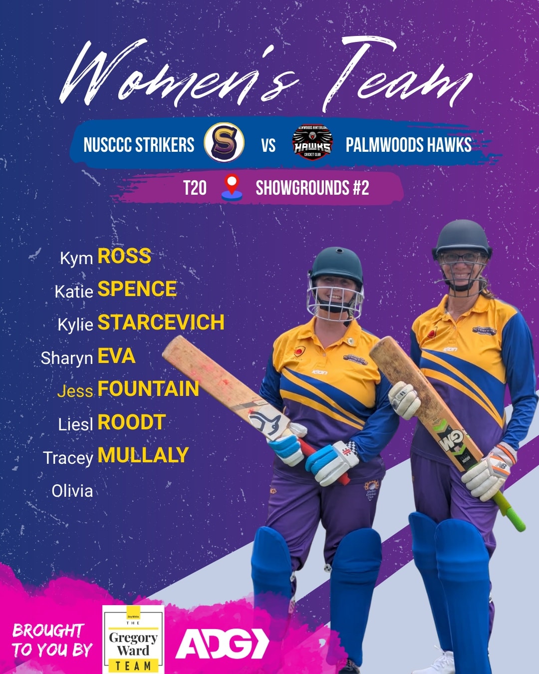 Your Strikers team for this morning's Women's T20 game at the Nambour Showgrounds 🏏
#strikersspirit 💜💛💙