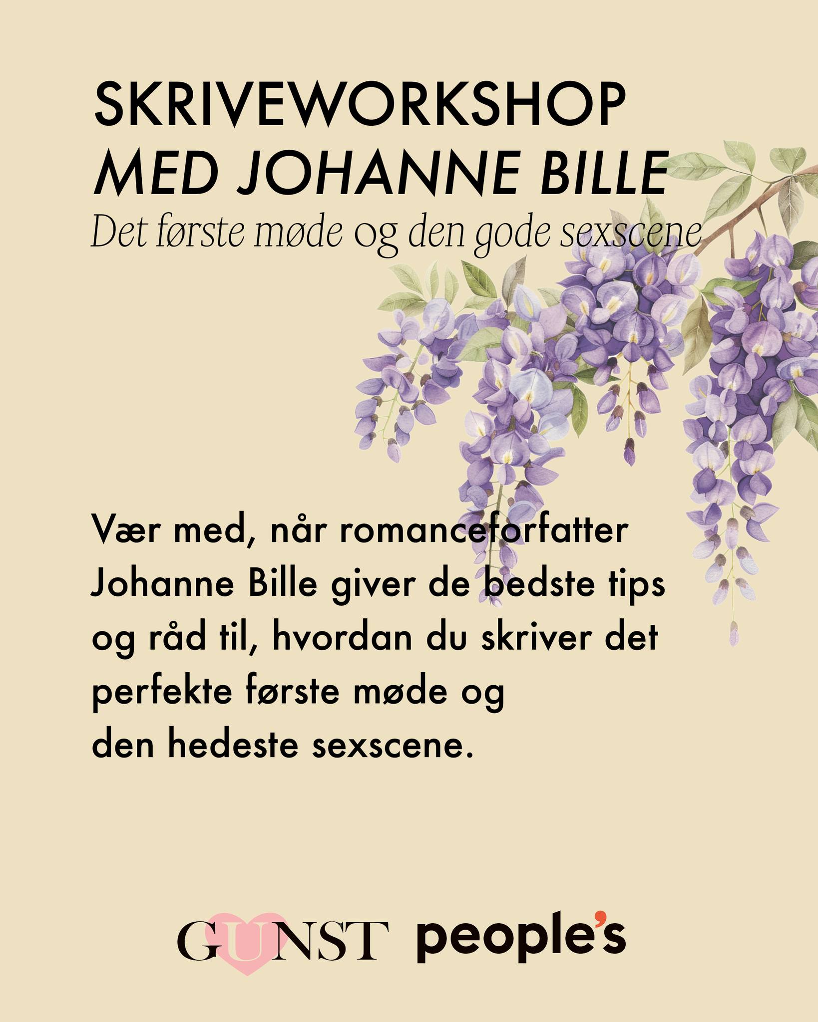 Den sidste workshop til GUNST 2026 kan nu annonceres!
Sammen med dygtige Johanne Bille og @forlagetpeoples kan vi byde på en skriveworkshop med spice. 🌶️🌶️🌶️
Søndag d. 19. fra 11-12 kan du blive klogere på hvordan man bygger forskellige scener op.
Romantisk skriveworkshop med Johanne Bille: Det første møde og den gode sexscene.
Forfatter og kulturredaktør Johanne Bille står bag den sprudlende romantiske serie Boghandel Blåregn. I denne skriveworkshop giver hun dig de bedste tips og tricks til at skrive det perfekte første møde og den gode sexscene.
På workshoppen lærer du, hvordan du skriver den hedeste tiltrækning frem – og om antydningens kunst – om nærhed og intimitet i sproget og opretholdelsen af den romantiske gnist. Vær med og giv dine karakterer den bedste forudsætning for en happy ever after – eller happy for now.
Om Johanne Bille:
Johanne Bille (f. 1993) er forfatter med flere romaner bag sig, kulturredaktør hos Aller og medstifter af forlaget Harpyie. Bille har indtaget romancescenen med storm med sin populære og romantiske Boghandel Blåregn-serie, der i foråret 2026 afsluttes med syvende bind, Hjemme under blåregnen.
OBS! Begrænset antal pladser, så skynd dig at sikre din plads til en fantastisk workshop!
Køb din billet via fanen 'Billetter' på GUNST's hjemmeside, eller via Billetto. Workshoppen finder du som tilkøb på side to, når du trykker videre fra entrébilletterne. :)