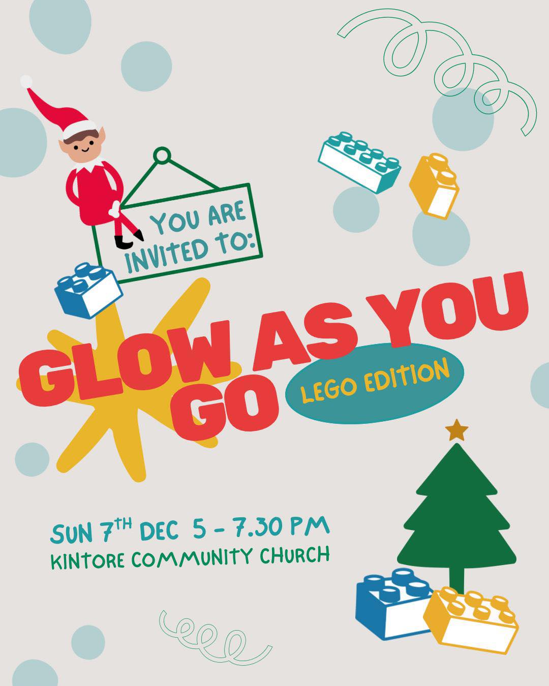 ✨ Glow as You Go – LEGO Edition! ✨
Join us at Kintore Community Church on Sunday 7th December, 5–7:30pm for a fun-for-all-the-family Christmas experience!
🌟 Explore our LEGO-themed interactive Christmas scenes
🏰 Enjoy the bouncy castle
☕ Warm up with refreshments
🎄 Soak up the festive glow together
It’s a free drop-in event — come anytime between 5 and 7:30pm and stay as long as you like.
Everyone’s welcome to celebrate the light and joy of Christmas! ❤️
#KintoreCommunityChurch #GlowAsYouGo #LEGOEdition #ChristmasInKintore #FamilyFun
#familyfun