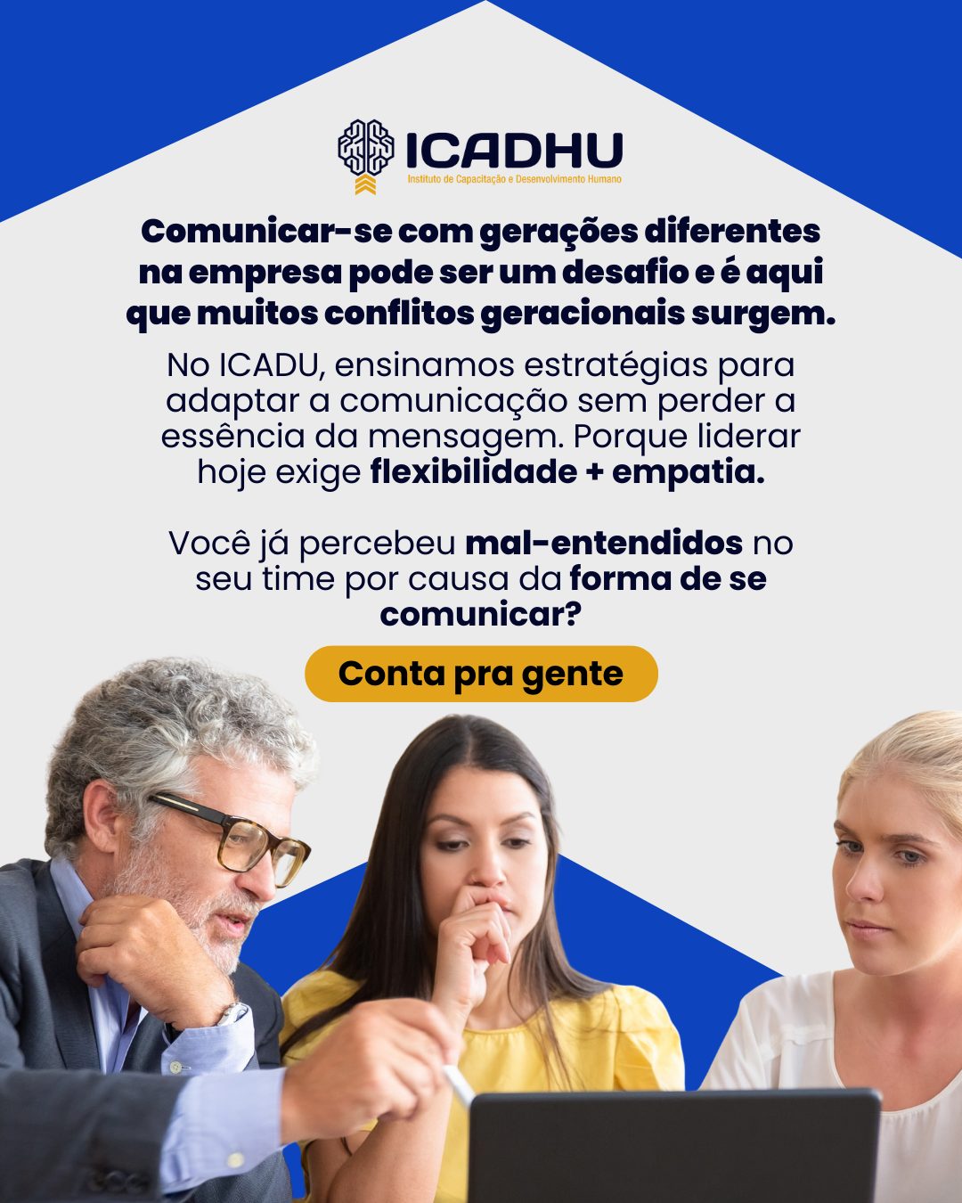 Comunicar-se com gerações diferentes na empresa pode ser um desafio e é aqui que muitos conflitos geracionais surgem.
No ICADU, ensinamos estratégias para adaptar a comunicação sem perder a essência da mensagem. Porque liderar hoje exige flexibilidade + empatia.
Você já percebeu mal-entendidos no seu time por causa da forma de se comunicar? Conta pra gente 👇
#Comunicação #DiversidadeGeracional #LiderançaEfetiva #ICADHU #VemProICADHU