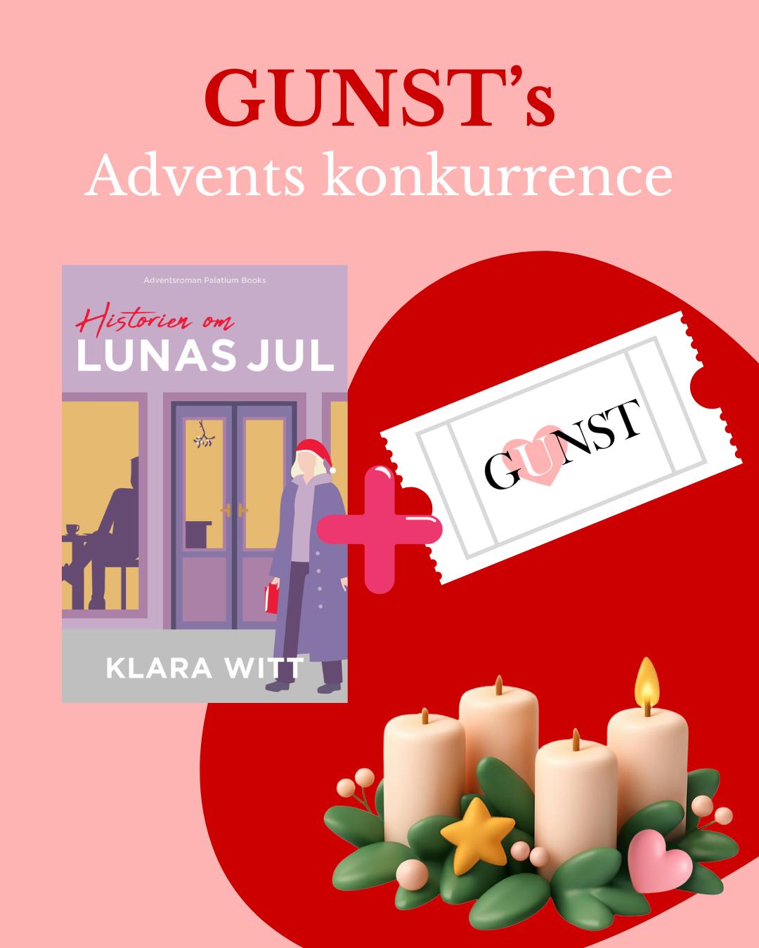 Vinderen er fundet!
I dag er det første søndag i advent, og det fejrer vi med at åbne den første låge i vores adventskalender. 🥳🎄
Sammen med @palatiumbooks har vi sørget for at kickstarte julen på bedste vis.
I dag kan du nemlig vinde et eksemplar af 'Historien om Lunas jul' og en partoutbillet til GUNST.
Alt du skal gøre for at deltage er:
Like opslaget.
Følg GUNST og @palatiumbooks
Skriv en i en kommentar hvad der er din yndlings julegodte. 🍬🍫🍭🍪
Vinderen findes tirsdag kl. 12:00 og annonceres på vores kanaler.
Konkurrencen kører både på Instagram og Facebook, så deltag gerne begge steder, for større vinderchance.
Konkurrencen er ikke lavet i samarbejde med Meta, hvorfor de ikke kan stilles til ansvar.