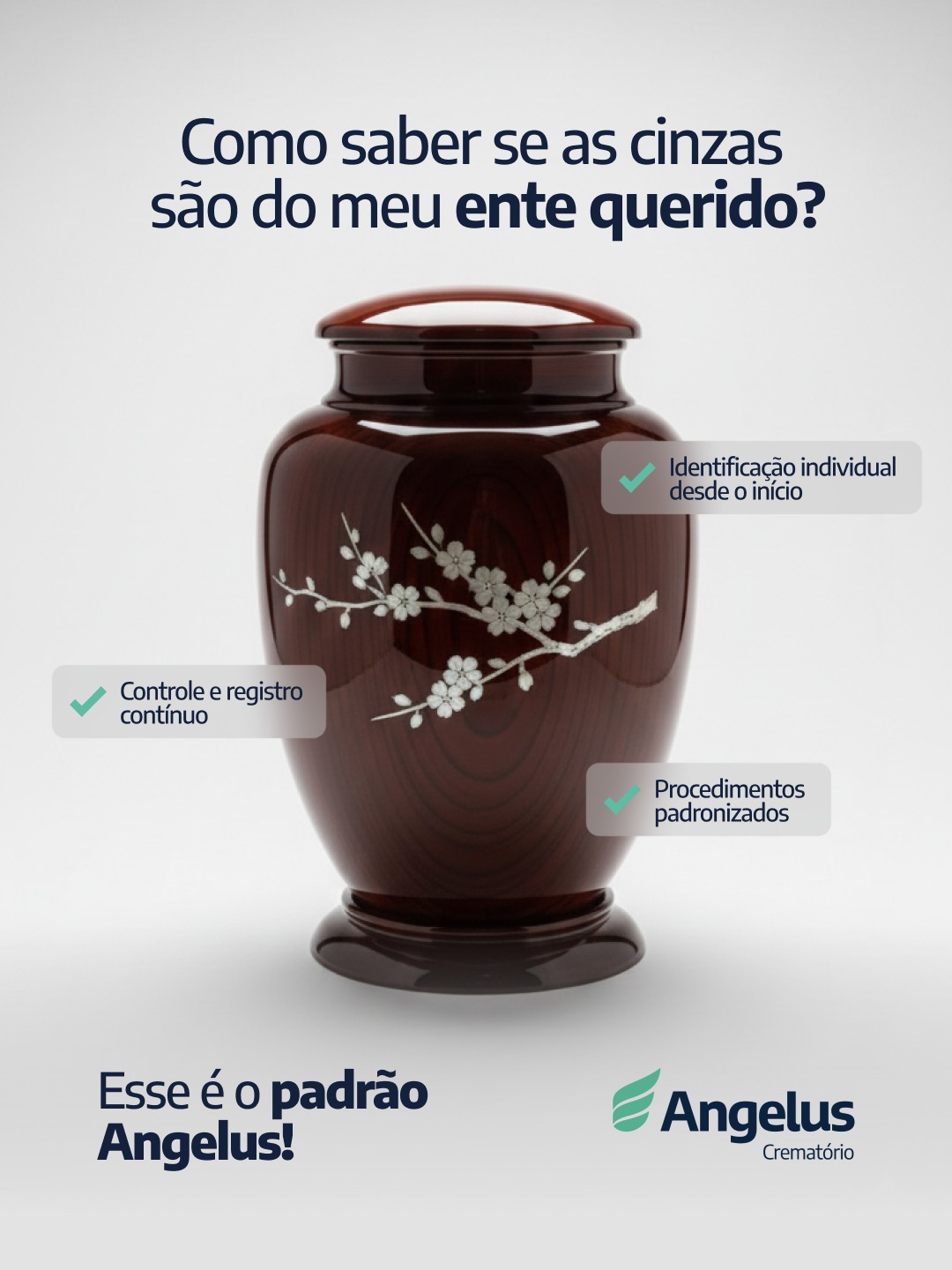 A transparência faz parte da nossa rotina em todos os processos.
Por isso, hoje queremos esclarecer uma dúvida que muitas famílias têm: como saber se as cinzas são do meu ente querido? 🤔
No processo de cremação, cada pessoa recebe uma identificação individual que acompanha todas as etapas, desde o início até a entrega da urna.
Além disso, seguimos procedimentos padronizados e normas rigorosas que garantem segurança, evitando qualquer possibilidade de troca.
É assim que mantemos a confiança e a tranquilidade das famílias. Esse é o padrão Angelus 💙
#Angelus #Cremação #Cinzas #Processos