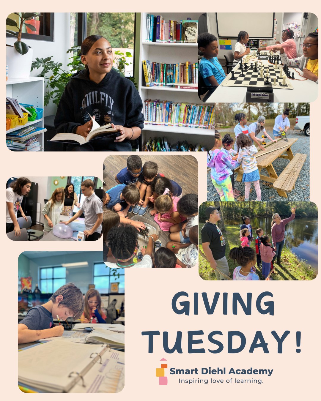 💙 It’s Giving Tuesday!
Today, we invite you to support Smart Diehl Academy, where students of all ages discover confidence, creativity, and a genuine love of learning.
Your donation directly supports:
🌱 Scholarships for families
📚 Classroom materials
🌿 Our WildRoots nature program
🎨 Enrichment classes
✨ Small-group, personalized education
Every gift—big or small—helps us continue offering a fresh approach to learning for the students who need it most.
➡️ Donate here: https://www.paypal.com/donate/?hosted_button_id=CT9BM2LD3NWHS
Thank you for believing in our students and our mission. 💛