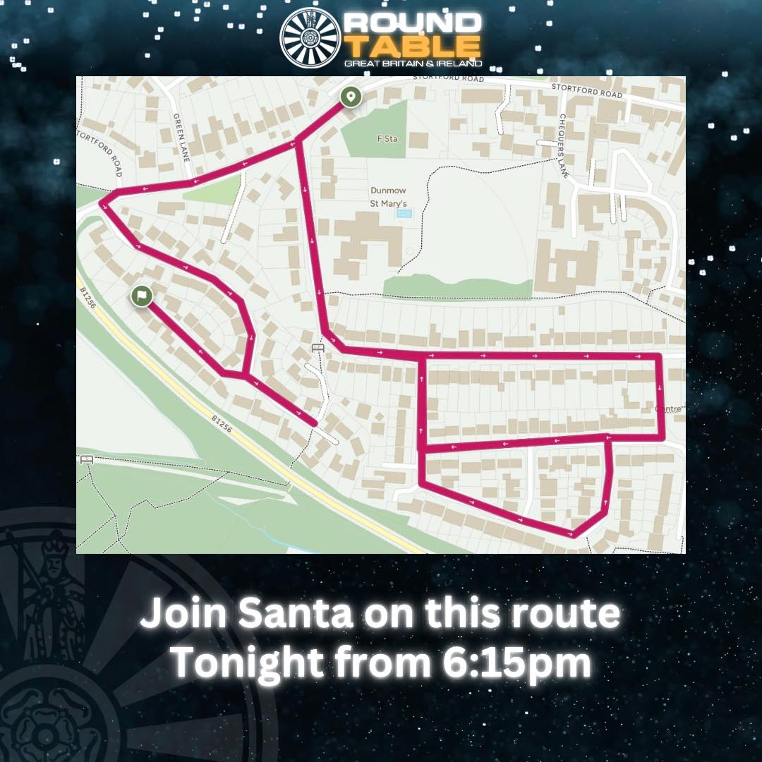 ๐
SANTAโS COMING!! ๐
Tonight from 6:15pm.
High Stile, High Fields, Springfields, Woodview Road, High Meadow, South View, Stortford Road.
Remember as well as charity cash donation we are also collecting food for Uttlesford Foodbank and NEW toys for The Braintree Salvation Army.
