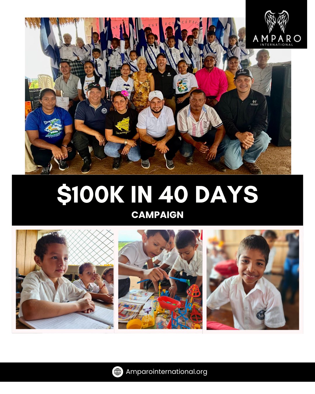๐ฏ๐ฌ ๐ฑ๐ฎ๐๐ ๐น๐ฒ๐ณ๐ ๐๐ผ ๐ด๐ถ๐๐ฒ!
Weโre pressing toward our $100K goal. your support can make all the difference and your generosity is already making an impact. Help us finish strong so we can continue supporting our teachers, students, and programs.
Letโs reach the goal together!
#AmparoInternational #FaithInAction #MakeADifference #SupportEducation #TransformLives #GenerosityInMotion