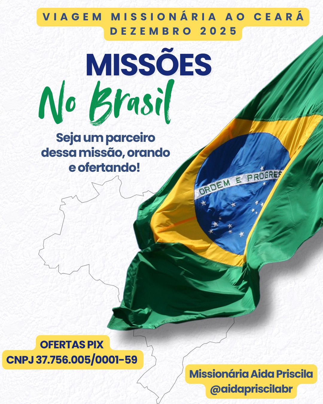 Apoiando a Missionária @aidapriscilabr no Ceará! 🇧🇷
Em dezembro de 2025, nossa querida missionária Aida Priscila estará indo ao Ceará para iniciar um novo projeto missionário. 🙌
Como igreja, queremos caminhar com ela, contribuindo, orando e sustentando essa missão que Deus colocou em seu coração.
Seja participante deste propósito!
Dados:
PIX: 37.756.005/0001-59
#Missões #MissionáriaAida #ProjetoMissionário #Ceará #IgrejaUnida #OreEContribua