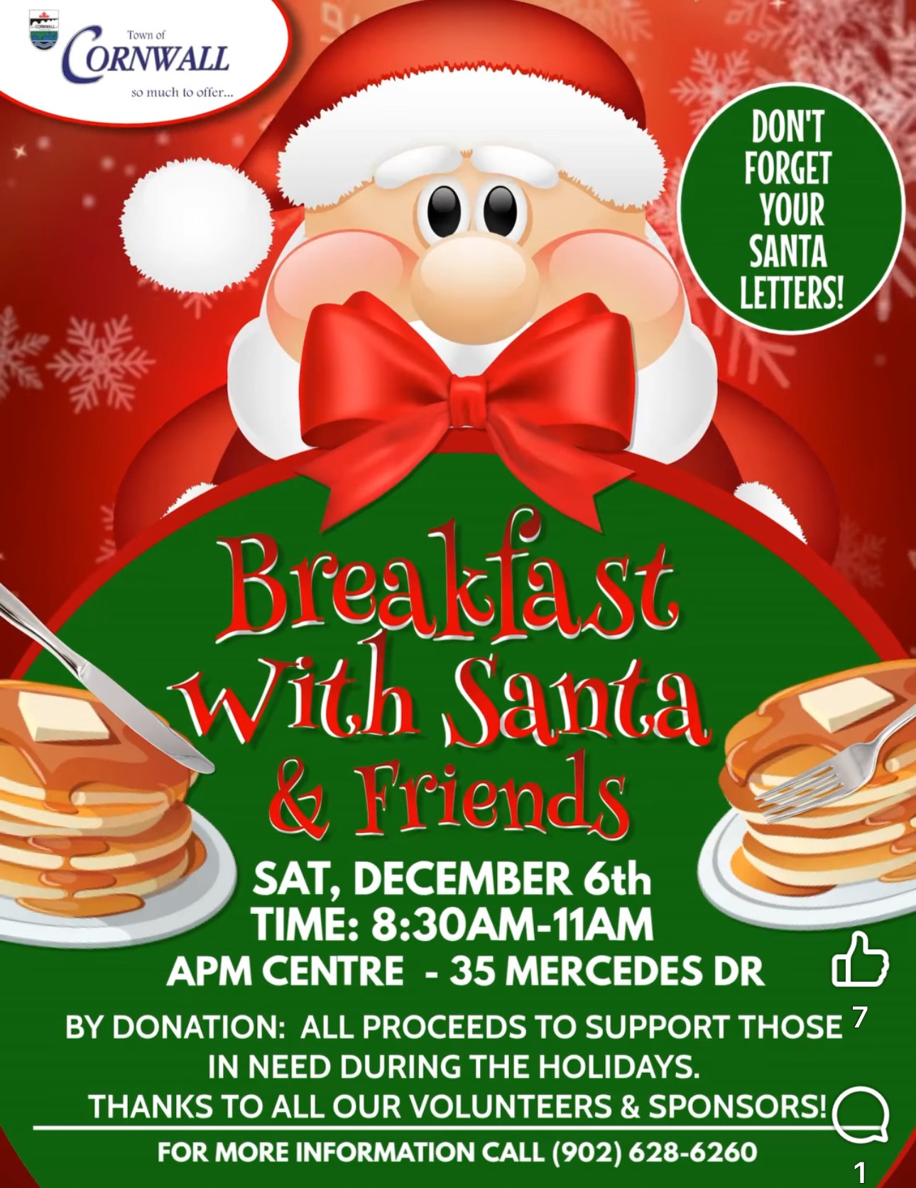 Breakfast with Santa! Saturday December 6th from 8:30am-11am at the APM Centre