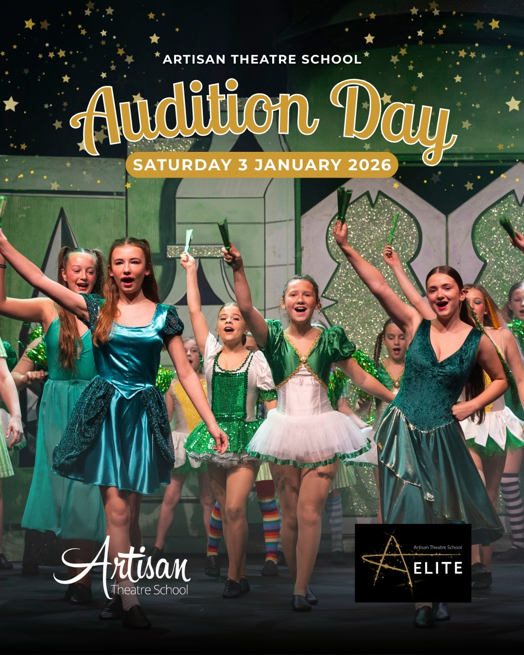 🌟 ARTISAN ELITE AUDITION DAY – NOW OPEN FOR SIGN-UPS! 🌟
We’re searching for dedicated, passionate performers aged 12–18 to join our prestigious Artisan ELITE Competition Team.
If you want next-level training, exciting performance opportunities, and a place to truly shine – this is your moment!
📅 Audition Day: Saturday 3 January
⏰ 4.00pm - 6.00pm
📍 Highcliffe Methodist Church
Email sam.blackwell@artisantheatreschool.com to get your name on the list and book your audition time slot.
We’ll then send you everything you need to prepare.
Spaces are limited – don’t miss your chance to be part of ELITE! ✨🎭🎶