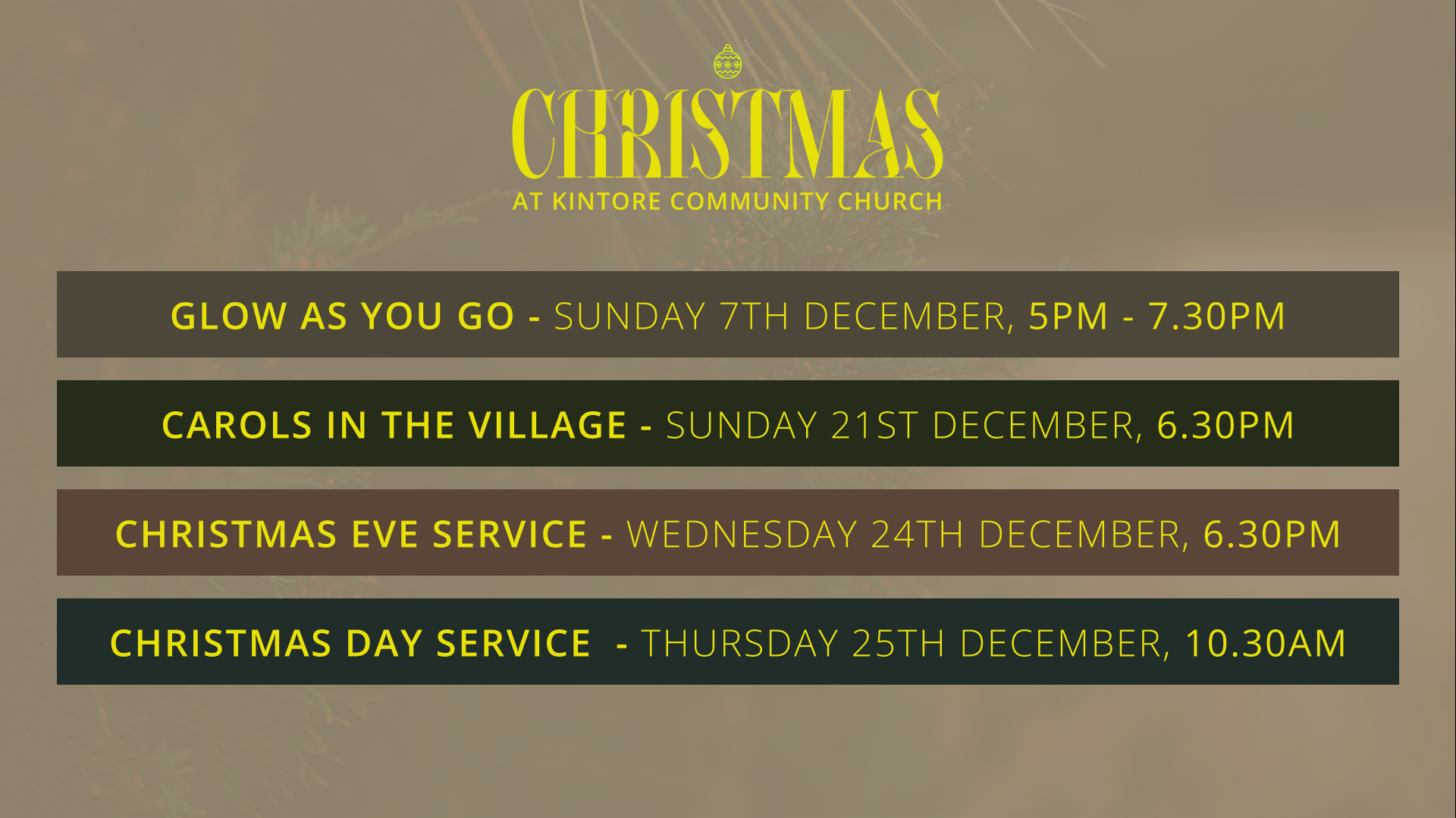 🎄 Christmas at Kintore Community Church 🎄
December is just around the corner, and we’d love you to be part of our Christmas celebrations!
This year we have a wonderful mix of family-friendly events, carols, and services that help us slow down, connect, and remember the true hope and joy of Christmas. ✨
Whether you’ve been part of KCC for years or you’ve never been before, you are so welcome. Bring your family, invite a neighbour, or just come as you are.
There’s something for everyone — from the fun and glow of Glow As You Go, to the warmth and reflection of our Christmas Eve and Christmas Day services.
Check out the dates on the image and pop them in your diary — we’d love to celebrate with you this Christmas! ❤️🎄
#KintoreCommunityChurch #Kintore #Aberdeenshire #Christmas2025 #ChristmasEvents #CommunityChristmas #Carols #GlowAsYouGo #ChristmasEveService #ChristmasDayService #EveryoneWelcome #HopeAndLight #ChurchFamily
