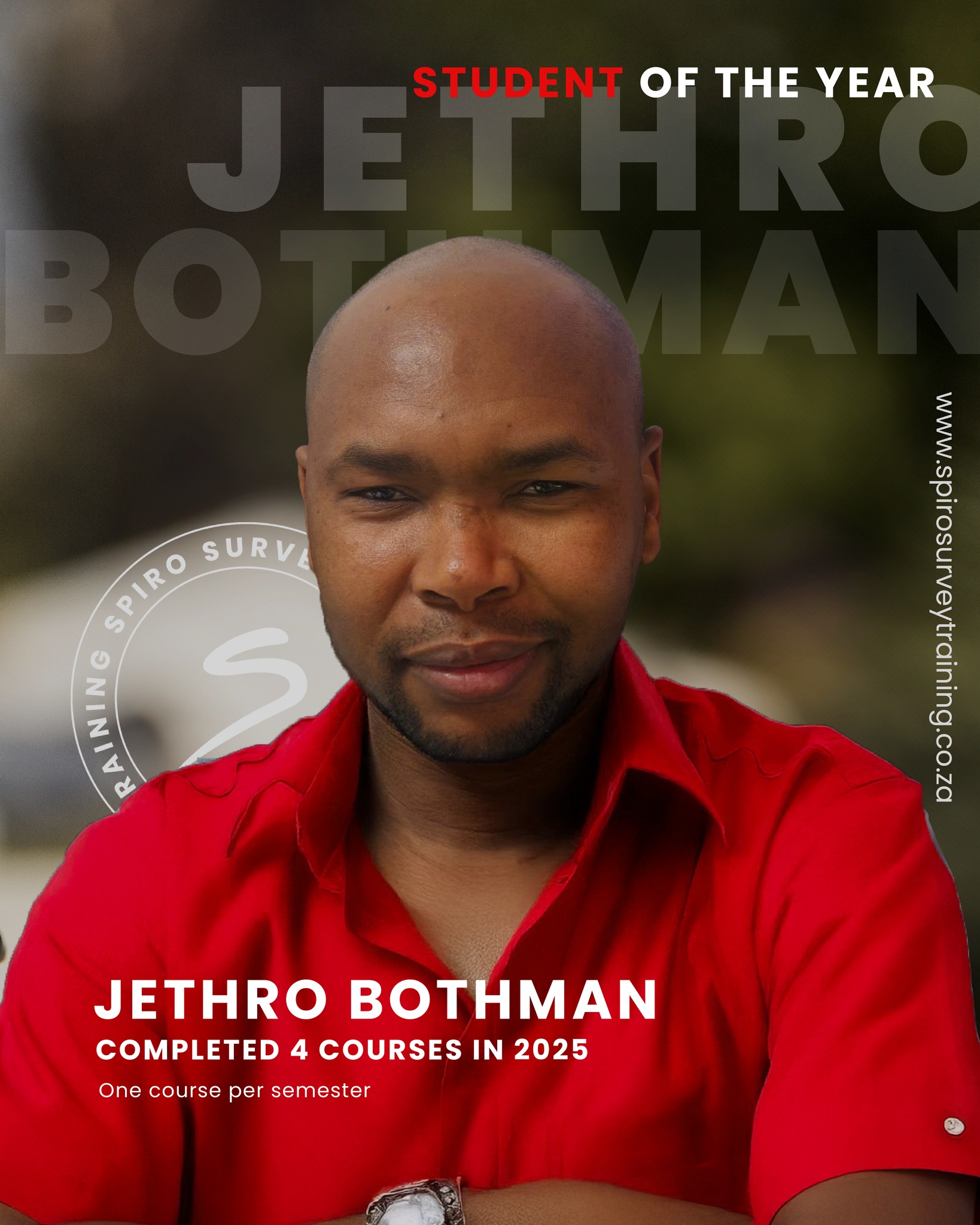 Student of the Year: Nkosiyabo Jethro Bothman
Congratulations to our Student of the Year — Nkosiyabo Jethro Bothman!
Nkosiyabo completed four courses during 2025, showing outstanding dedication, consistency, and passion for the field of mine surveying.
Well done, Nkosiyabo — your hard work and commitment truly set an example for all future students.
#SpiroSurveyTraining #StudentOfTheYear #MineSurveying #ExcellenceInTraining #ProudMoment #SurveyEducation