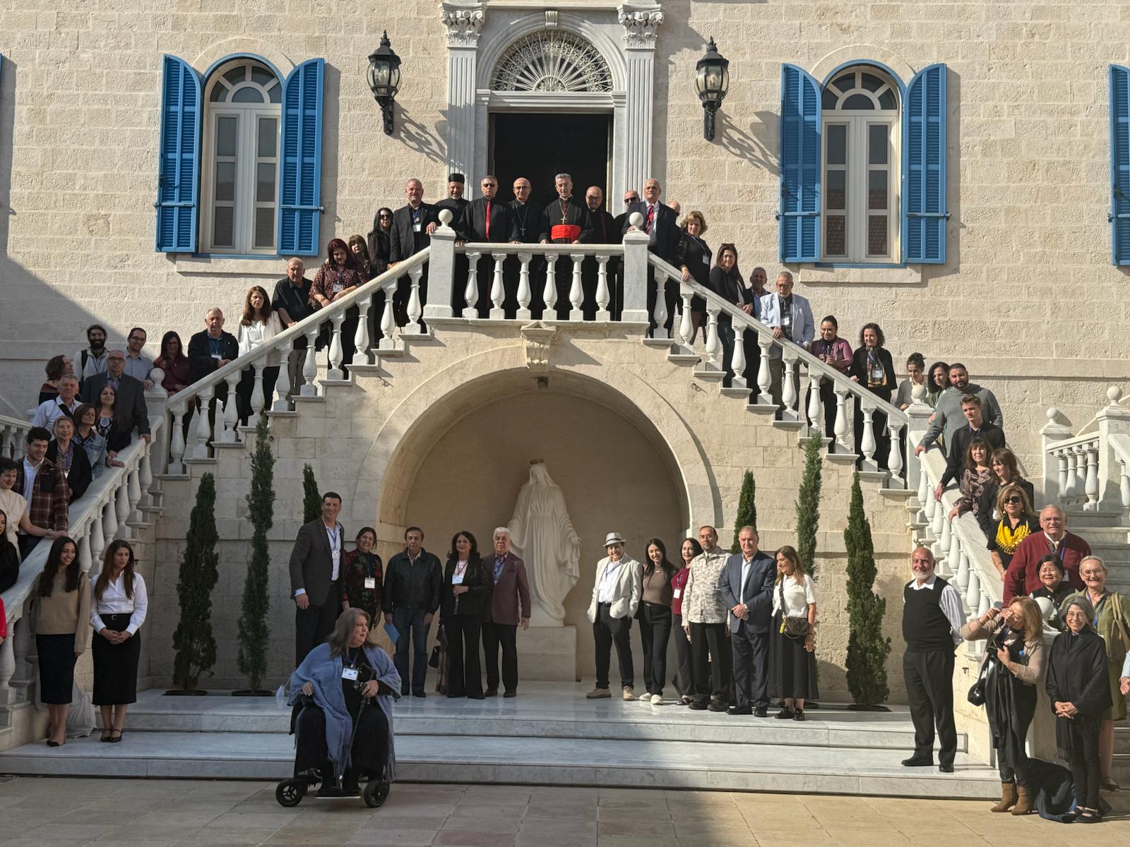 On Thursday, December 4, Most Reverend A. Elias Zaidan, Bishop of the Eparchy of Our Lady of Lebanon of Los Angeles, visited the Maronite Patriarchal See in Bkerke with a delegation of priests and faithful from the Maronite Catholic Eparchies in the U.S.A. who were visiting Lebanon on a pilgrimage during His Holiness Pope Leo XIV’s visit.
They met with His Eminence and Beatitude Cardinal Bechara Peter Rai, Maronite Patriarch of Antioch and All the East. Bishop Zaidan expressed his thanks for meeting with His Eminence and for receiving the Apostolic Blessing from His Holiness Pope Leo XIV during the papal visit. Patriarch Rai welcomed the delegation and noted that the presence of the community from the United States added a spiritual dimension to the celebration. He said that the days they spent in Lebanon, despite the harsh winter, were a "spiritual blessing," noting that the sun that shone on the day of the pope's departure was a sign of hope.