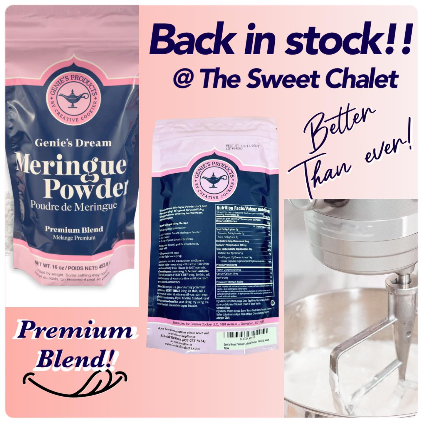 Wow!! Ready to upgrade your Holiday Cookie Game? Here it is! You ask for it and it is back in stock!! Come shop with us this week! Limited stock available!!
#geniedream #merengue #merengepowder #thesweetchaletshoppe #thesweetchalet #cookies #cookiedecorating #cokkies🍪 #royal #icing #rotalicingcookies #royalicingcookies #amazing