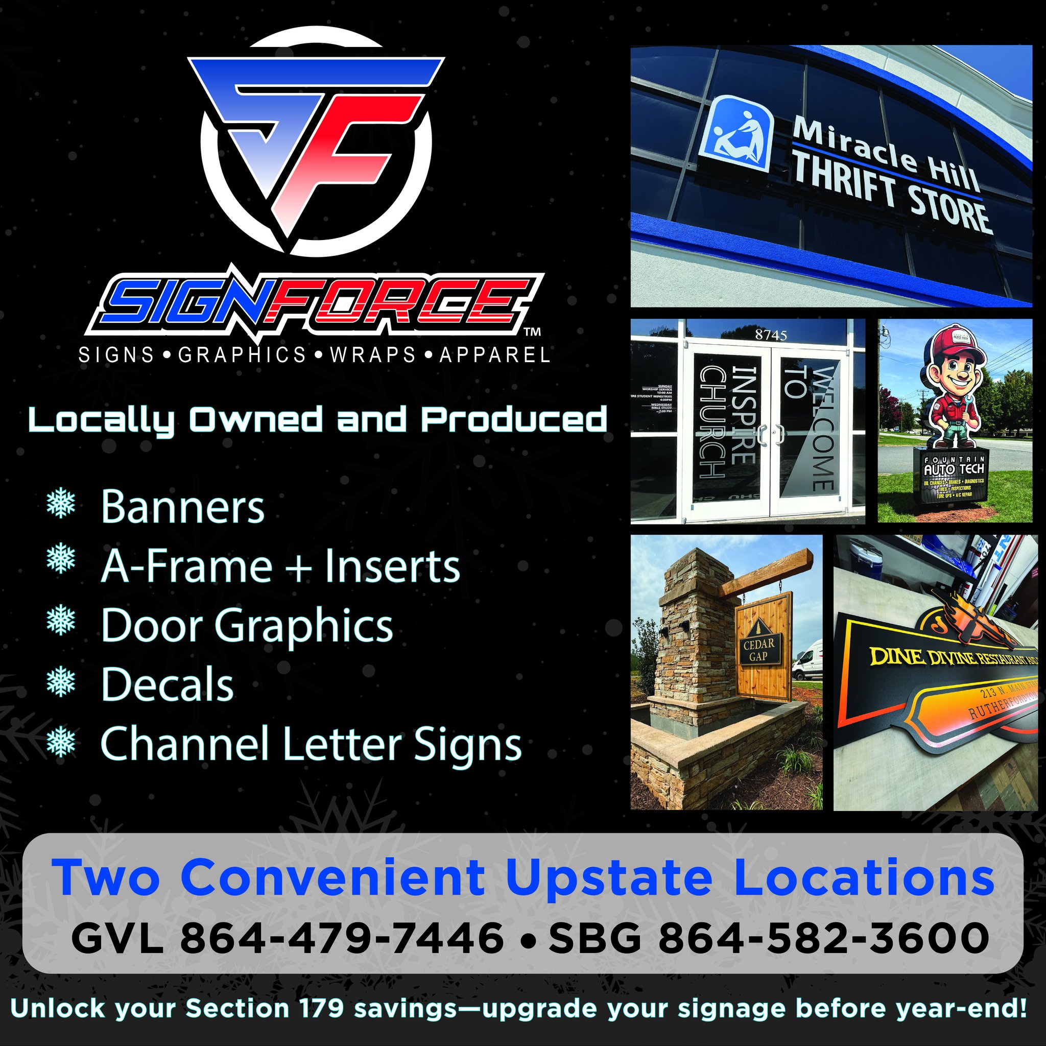 Start your new year off with a fresh new look!
We've got both a Greenville and Spartanburg location so it's more convenient for you!
Let us help bring your visions to life!
For our Greenville location, call (864) 479-7446 or email Beth at beth.berry@signforcesc.com
OR
For our Spartanburg location, call (864) 582-3600 or email Drew at drew.harding@signforcesc.com
You can also visit our website at https://www.signforcesc.com/
We look forward to doing business with you!
.
.
.
#signageideas #localbusiness #Christmas #smallbusinesses #signage #newyears #signagedesign #smallbusinesslove #newyear #SignageMaker #yeahthatgreenville #sportssigns #greenville #greenvillesc #greenvillebusiness #greenvillebusinesses #Spartanburg #spartanburgsc #spartanburgbusiness #spartanburgbusinesses