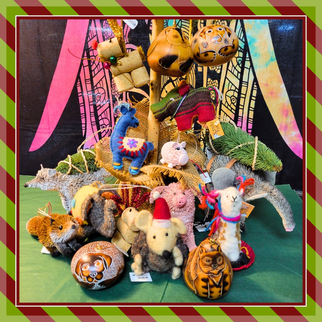 #Moose & #elephant & #llamas, oh my! Come get your cute #animal #ornaments today! #fairtrade #handmade #shoplocal #westkelowna