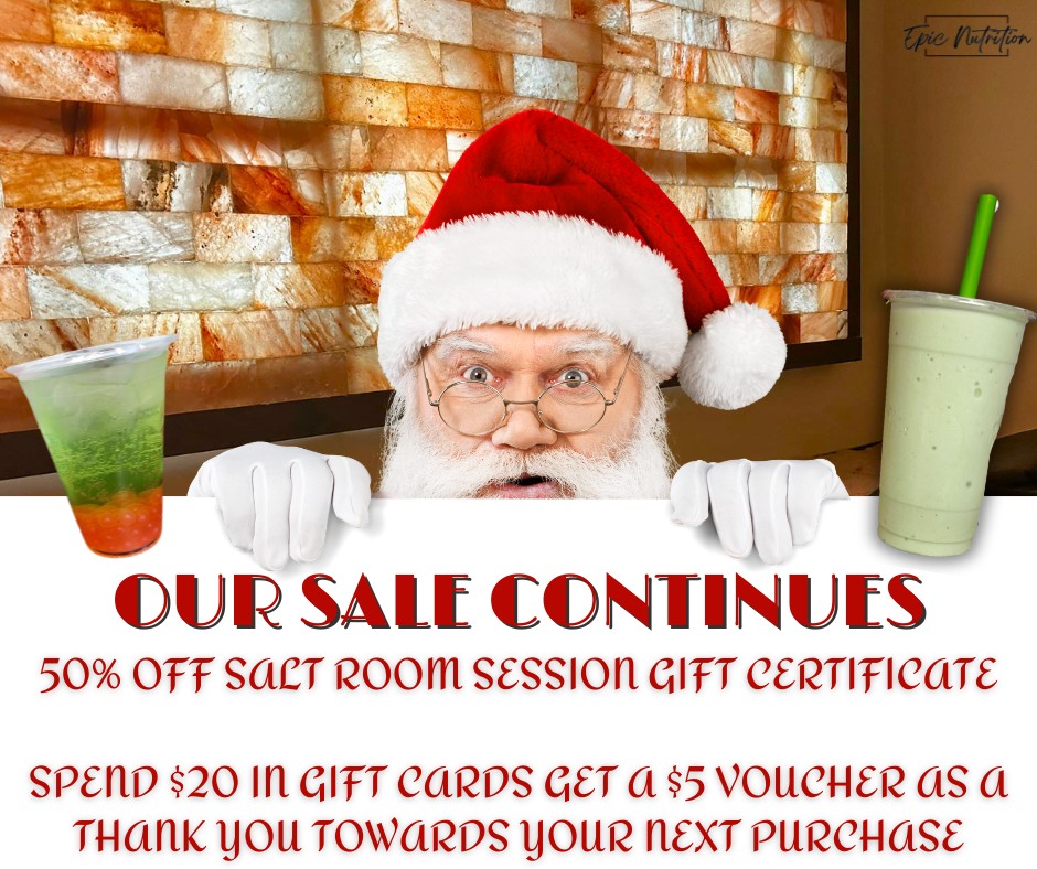 🎅✨ Christmas Came Early… and Santa Says KEEP IT GOING! ✨🎅
Our holiday sale was WAY too good to stop—so Santa slid down the chimney and officially extended it!
🎁 50% OFF Salt Room Gift Certificates
Give (Available for purchase SATURDAYS ONLY) the gift of calm, cozy relaxation this Christmas… or treat yourself because Santa said you deserve it. 😉
🎄 PLUS: Spend $20, Get $5 Off a Future Purchase!
A little extra holiday cheer for your stocking!
Whether you’re checking off your Christmas list or sneaking in a self-care moment between sleigh rides and shopping sprees, now’s the time to scoop up these deals before Santa heads back to the North Pole.
🎅✨ Stop by and see us tomorrow and snag these deals while you can! ✨🎅
**We're open from 8-1pm Saturday.