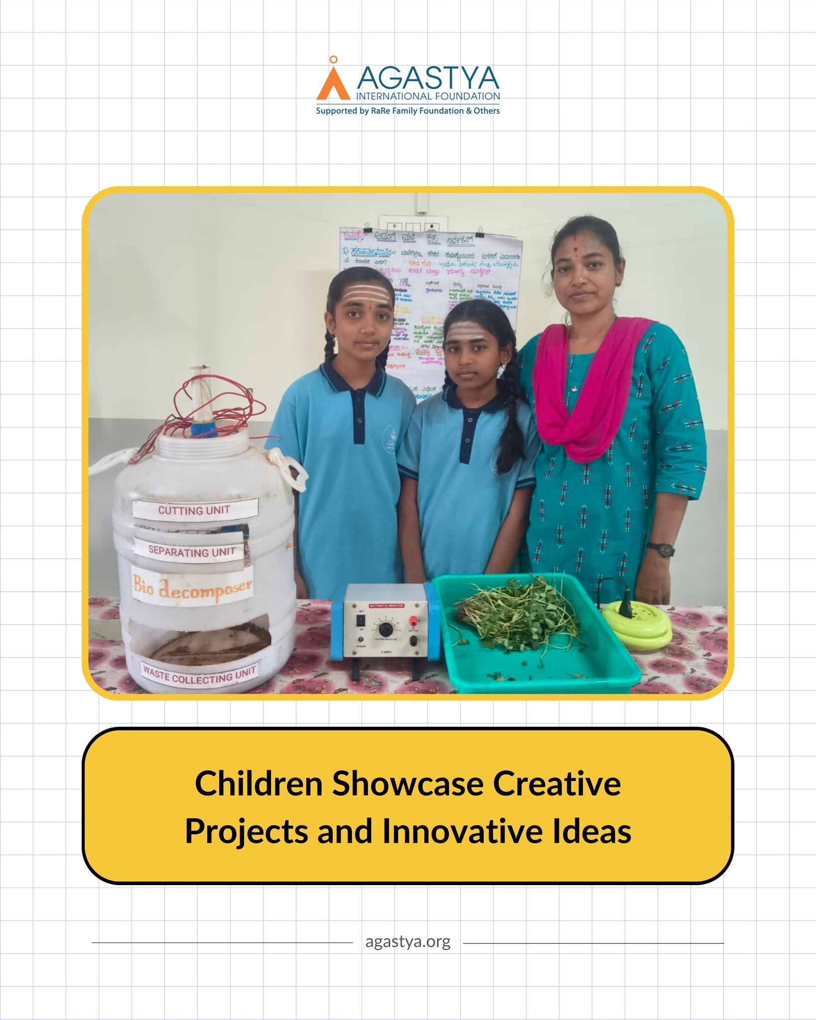 The Agastya North Karnataka team recently had the Regional Level Jignyasa-25 Problem-Solving Innovative Project Competition, bringing together 91 projects from Children across three editions. Ideas like the Bio Decomposer and Multiple Chair stood out for their creativity and practical thinking. A Teacher Learning Material (TLM)-making competition for teachers added more depth to the event, with 31 concept-based entries that turned classroom ideas into simple, meaningful models.