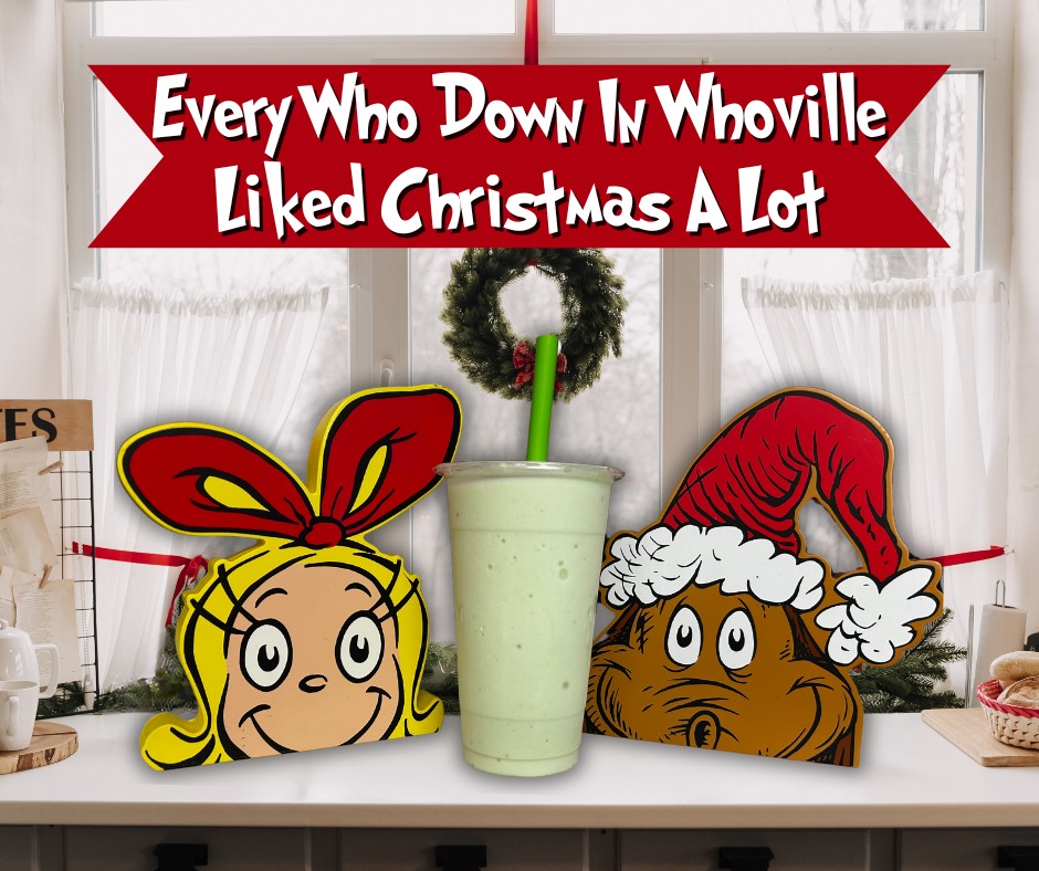 ✨ Step into Whoville and celebrate the Whovillation… without ever leaving town! ✨
Stop by today and treat yourself to a cup of pure holiday magic with our Whovillation shake!
This festive favorite blends pistachio, cheesecake, and marshmallow into one creamy, dreamy sip that feels like a warm hug from the Grinch himself (ya know… after his heart grew three sizes 😉).
Whether you need a pick-me-up, a break from the holiday hustle, or just a reason to smile, Whovillation is here to sprinkle some cheer on your day!
Come grab yours and let the holiday joy begin! 🎄💚