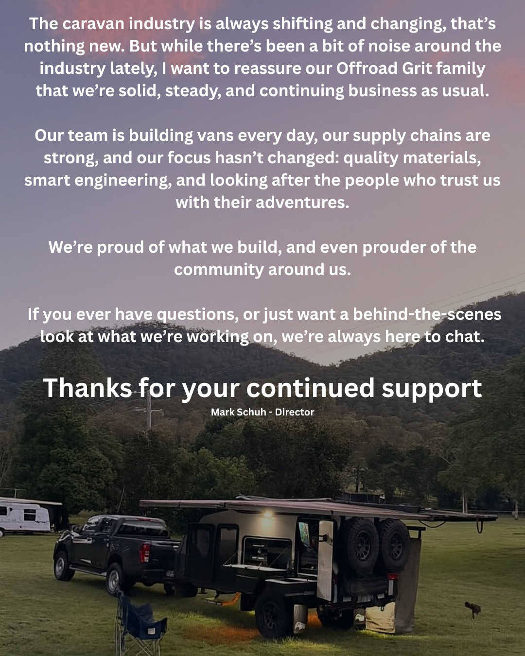 Plenty happening in the caravan world lately but here at Offroad Grit, it’s business as usual.
We’re building, growing and excited for what’s ahead!
#OffroadGrit #CaravanLifeAU #BuiltForAdventure #AussieMade #CaravanCommunity #TravelAustralia #ExploreMore #OffroadCaravans #AdventureReady #CaravanBuilders