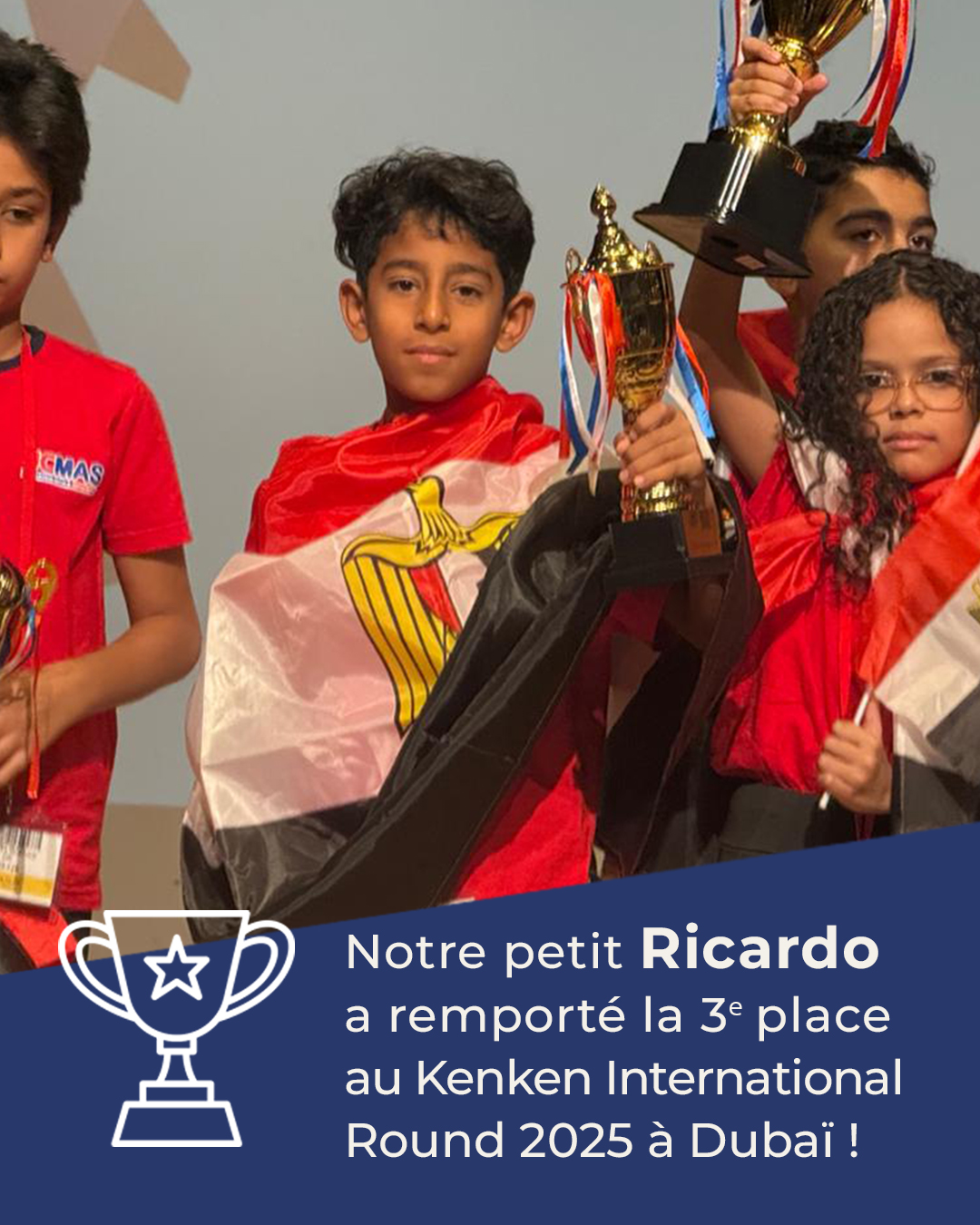 NOTRE CHAMPION DU MONDE ! 🥉 🏆
Une fierté immense pour le Lycée Concordia ! Nous félicitons chaleureusement Ricardo Hany (CM1 C) qui a brillamment décroché la 3ᵉ place lors du prestigieux tournoi Kenken International Round 2025 !
La Grande Finale à Dubaï a couronné ses efforts et son talent exceptionnel en logique. Quel exploit !
Bravo Ricardo pour cette performance internationale ! Ton travail acharné est une inspiration pour tous. ✨🧠
#Kenken #KenkenInternational #Champion #FiertéConcordia #CM1C #Dubai #Logique #Mathématiques #Talent