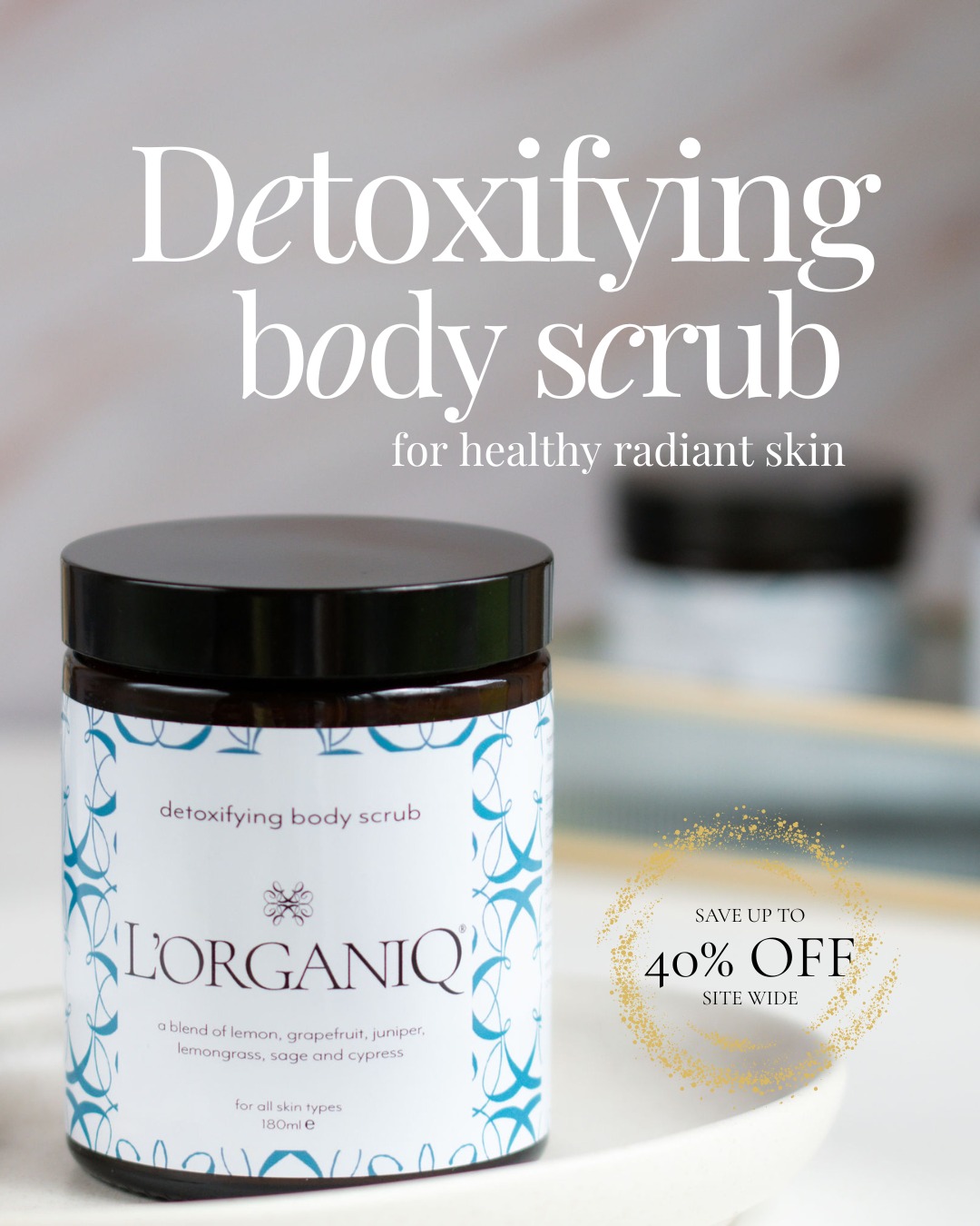 Get healthy, radiant and soft to the touch skin with our Detoxifying Body Scrub, formulated with natural oils and extracts to cleanse and nourish your skin.
With cranberry seeds, walnut shell powder and pumice to gently scrub away dry skin cells and an infusion of coconut and sweet almond oil to moisturise and heal, leaving you with long lasting radiantly super-soft skin.
Save up to 40% off site wide, plus FREE delivery on orders £30+
#naturalbodyscrub #nourishingbodyscrub #naturalskincare #detoxifiedskin #uniquegifts #selfcaregifts #bodycare #lorganiq #detoxifyingbodyscrub