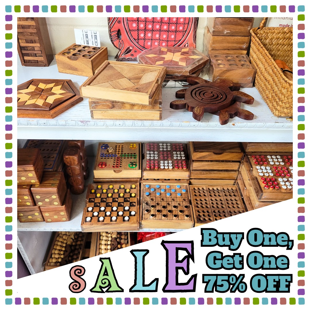Until we close at the end of the year, most of our kid's section (including #games, & #puzzles) will be on #SALE at Buy One, Get One at 75% off! Come in to check out our selection of fun things for #kids & kids-at-heart. When they're gone, they're gone. Select jewelry, clothing, & bags are also on sale. #giftideas #shoplocal #westkelowna