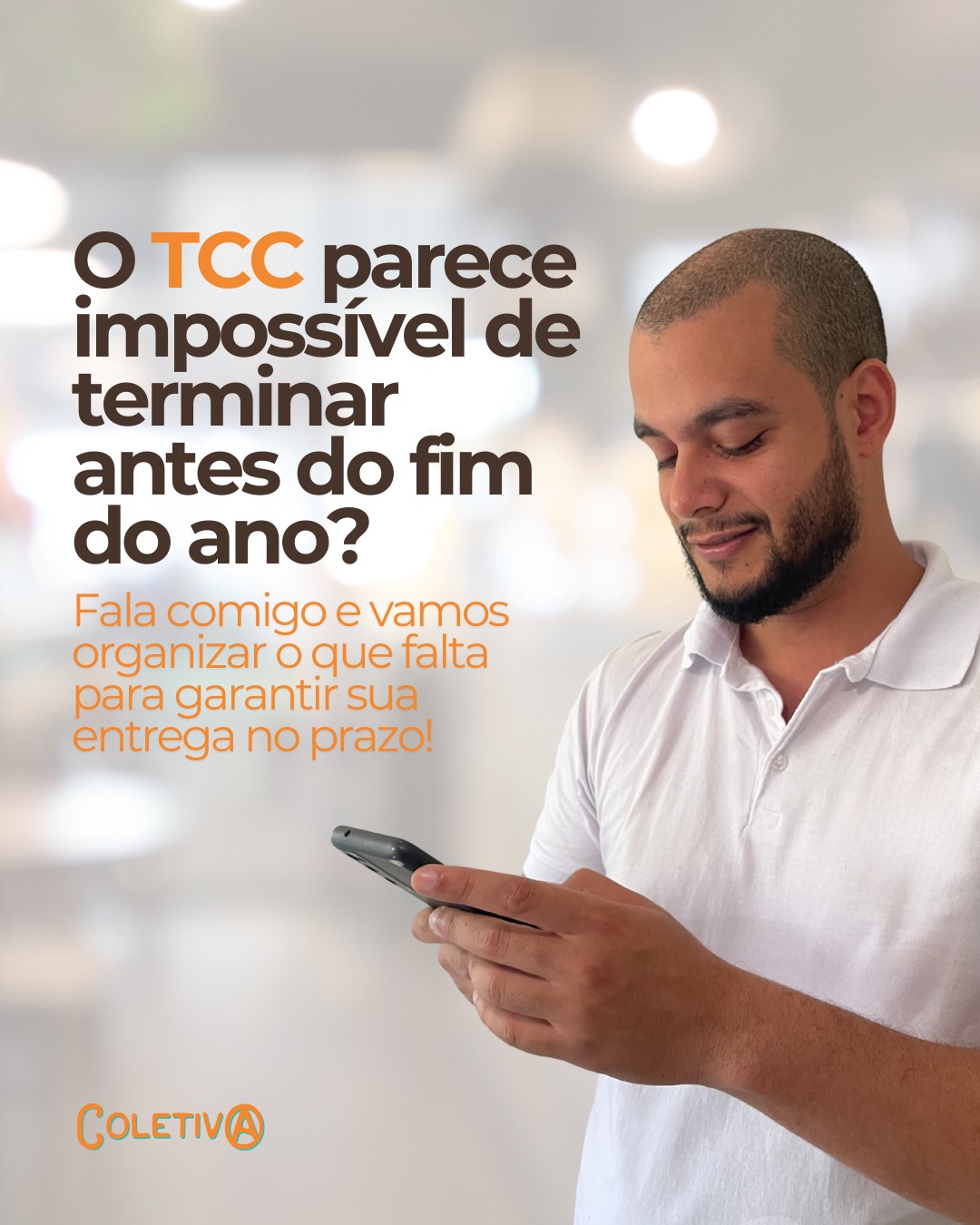 O fim do ano está chegando, e o TCC parece mais
desafiador do que nunca? Não se preocupe!
A Coletiva está aqui para te ajudar a organizar as
últimas etapas e garantir que você entregue seu
trabalho com qualidade e no prazo.
Fale com a gente e vamos trabalhar juntos nessa
reta final! 📲
#Coletiva #ApoioAcadêmico #TCC
#EntregaNoPrazo #JornadaAcadêmica
#OrganizaçãoDeTCC
