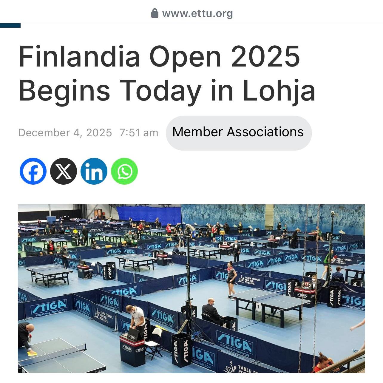 RÄTTELSE: Finlandia Open 2025 är i full gång – och Ängby SK finns på plats såklart! 🏓💛❤️ Tävlingen spelas mellan den 4-7 december i Kisakallio, Lohja.
Hjälp till att heja fram våra fantastiska ungdomar Frida Zetterström, Olle Ståhl, Emil Gjörling, Isak Edwardsson samt våra A-lagsspelare Elias Sjögren, Peter Alestedt, Mattias Sandholt & Hannah Silcock till fina resultat!
Du kan följa tävlingen och se resultat här - https://finlandia-open.sportsoftware.ai/ .
Heja våra fantastiska ungdomar och heja Ängby SK! 🏓💛❤️