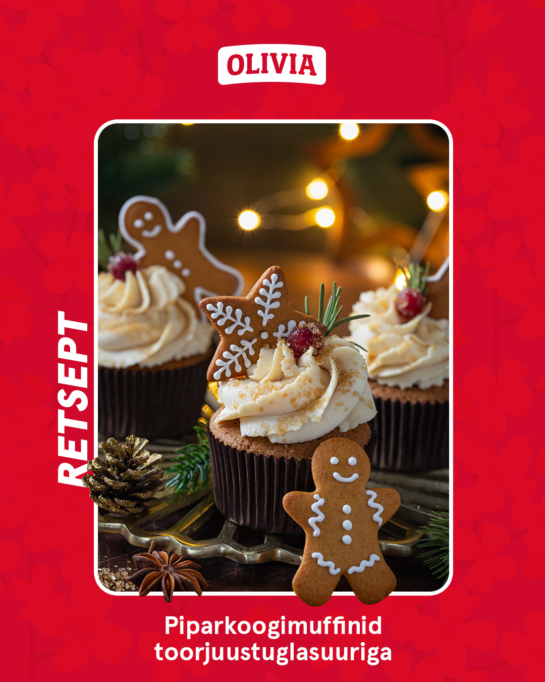 Piparkoogimuffinid toorjuustuglasuuriga mis on pehmed, soojad ja täpselt paraja jõuluvürtsiga....