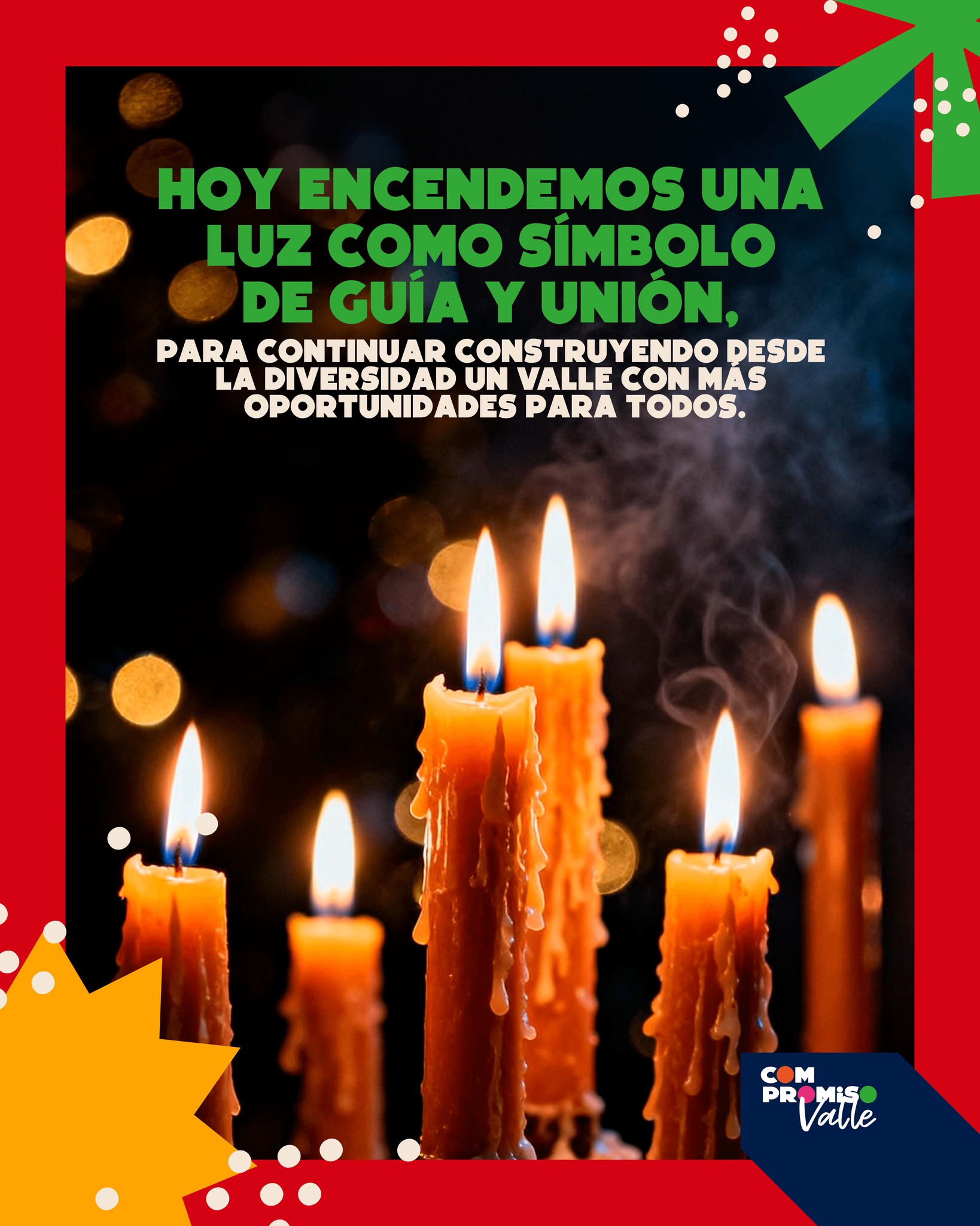 En este Día de las Velitas celebramos la luz que nos mueve y nos une🎄. Seguimos encendiendo oportunidades para que los sueños de nuestras personas del Valle tengan un camino para brillar. Porque unidos logramos grandes cosas🕯️.
#TodosSomosCompromisoValle
#CompromisoValle
#DíaDeLasVelitas
#Navidad
