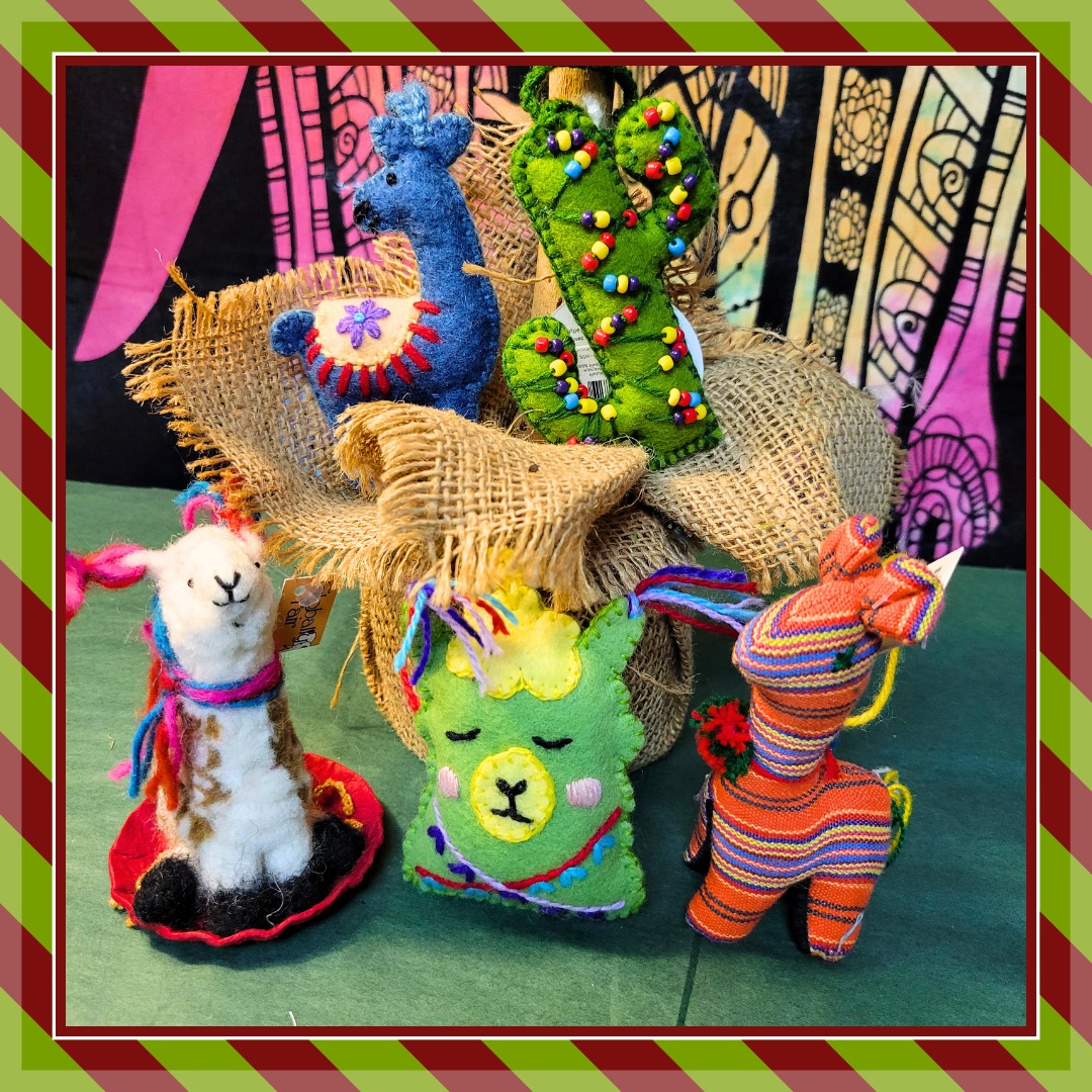 Everyone needs a #llama. But, if you don't have the space for a real one, how about an adorable tree #ornament? Oh, & we're OPEN today until 3pm! #fairtrade #handmade #giftideas #shoplocal #westkelowna