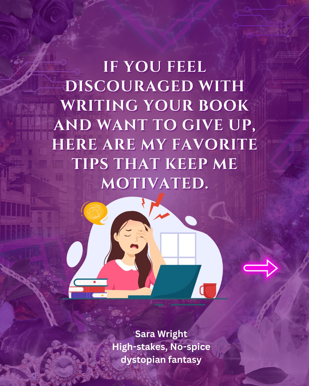 And if you found this helpful, tag an author friend who needs to see this and let me know your tips in the comments.
Remember your why.
Why you started writing.
Why you love to write.
Why you love this book.
If your writing and marketing schedule is out of sync with your values, it might be time to make a change.
Success isn’t one-size-fits-all.
Trad, indie, hybrid. Fast or slow. One book a month or one every few years. Go at your own pace and stop comparing timelines.
The 80/20 rule is non-negotiable.
If you’re spending all your time marketing and not writing, you’re a content creator, not an author. Go write the book.
Most income will come from a small portion of your books. If you want better results, don’t panic and tweak. Build a backlist. Write more stories.
Have realistic expectations. One book won’t make you full time. Progress comes from consistency, not perfection.
Read. Rest. Protect your creative well. Burnout and writer’s block show up fast when you don’t.
You don’t need a perfect book. You need the best book you can write right now. Improvement comes with every story.
And as always, have fun.
And if you found this helpful, save it for later and tag an author friend who needs to see this. Or let me know your tips in the comments.
#sarawrightbooks #selfpublishingtips #writingtipsandtricks