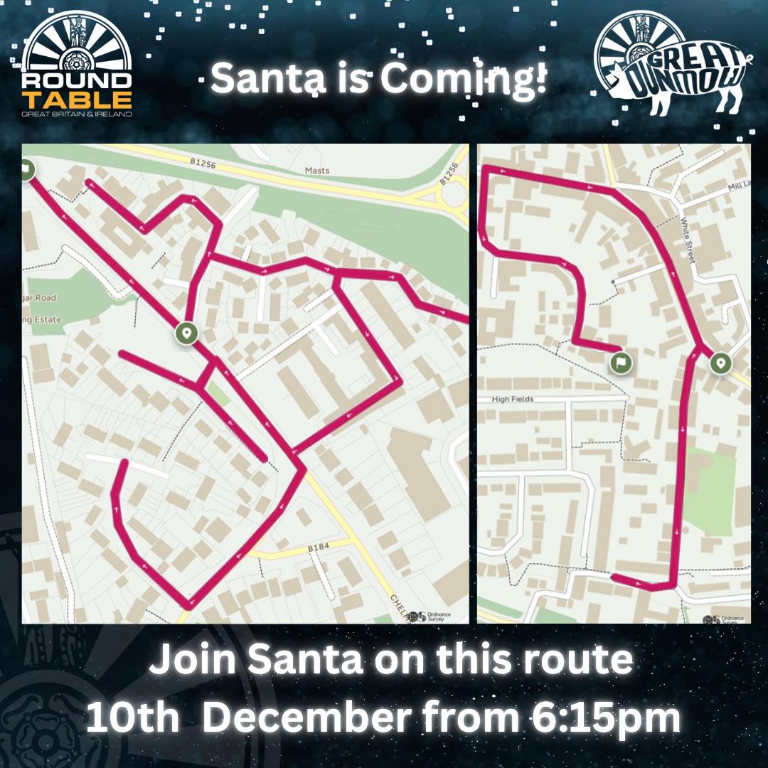 ๐
SANTAโS COMING!! ๐
Tonight (10th December) from 6:15pm
Weโre coming to Flitch Lane, Normansfield, The Close, Lower Mill Field, Upper Mill Field, New Street, Chequers Lane, Standrums
Remember as well as charity cash donations we are also collecting food for Uttlesford Foodbank and NEW toys for The Braintree Salvation Army
Spread the word by commenting below ๐๐ผ and track Santa at www.dunmowsanta.co.uk